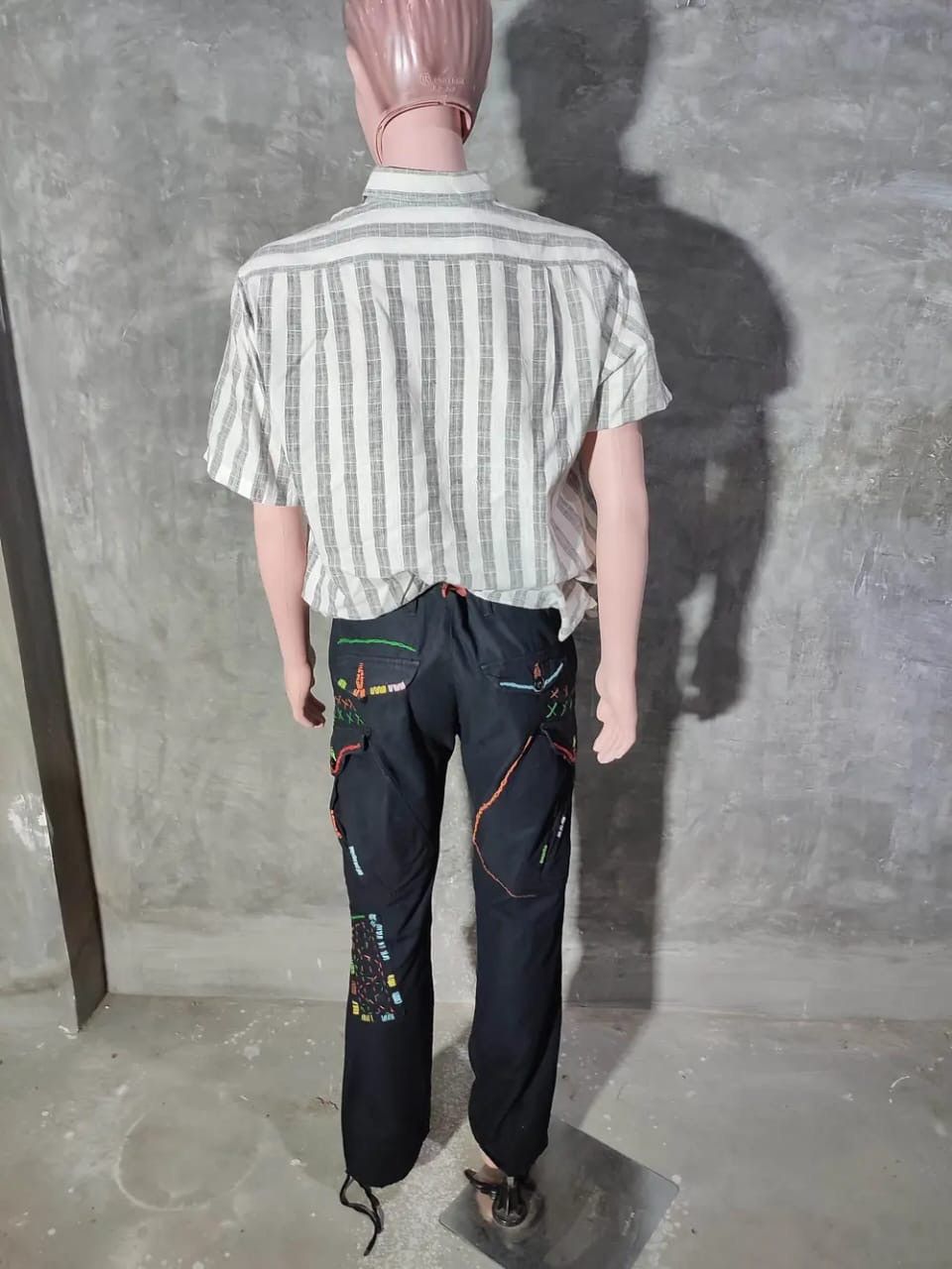 Japanese Brand Audience Black Cargo with Multicolour stitch Design Pants Size US 33 - 11 Thumbnail