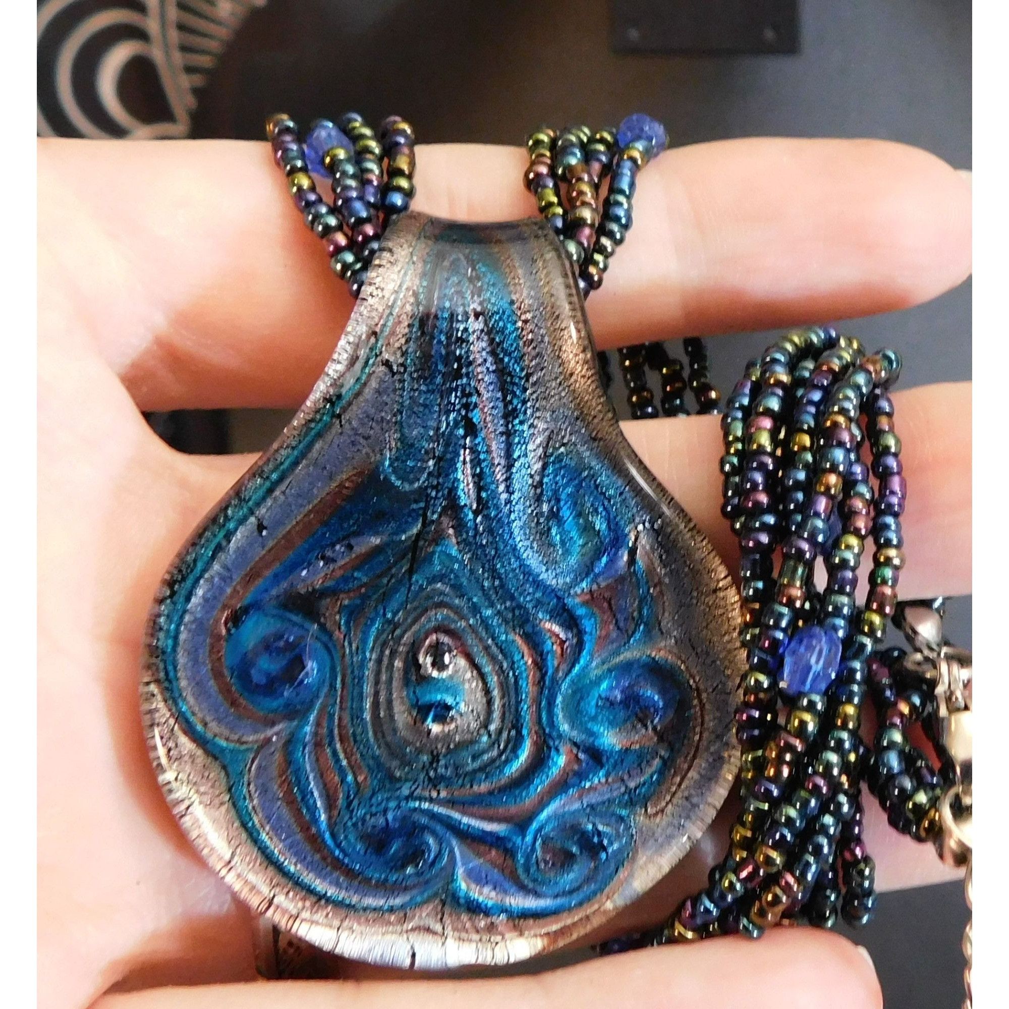 Other Mermaidcore Swirly Blue Glass Pendant Necklace With Oil Slic Size ONE SIZE - 7 Thumbnail