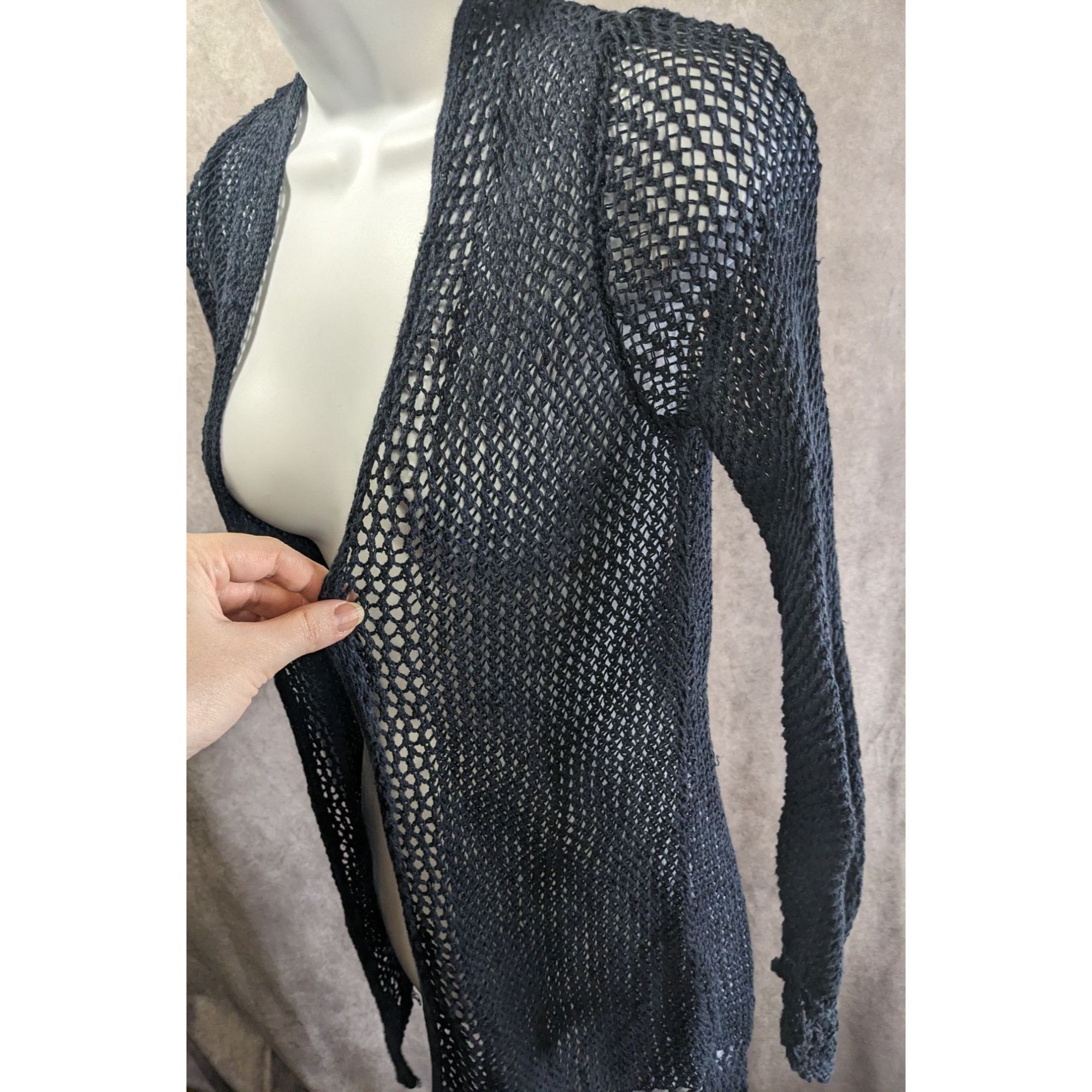 Lucky Brand Lucky Brand 90s Style Navy Open Knit Long Sleeve Cardigan Sw Size S / US 4 / IT 40 - 1 Thumbnail