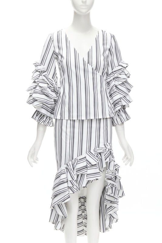 CAROLINE CONSTAS CAROLINE CONSTAS black white ruffled stripes wrap top high low skirt set XS Size XS / US 0-2 / IT 36-38 - 1 Thumbnail
