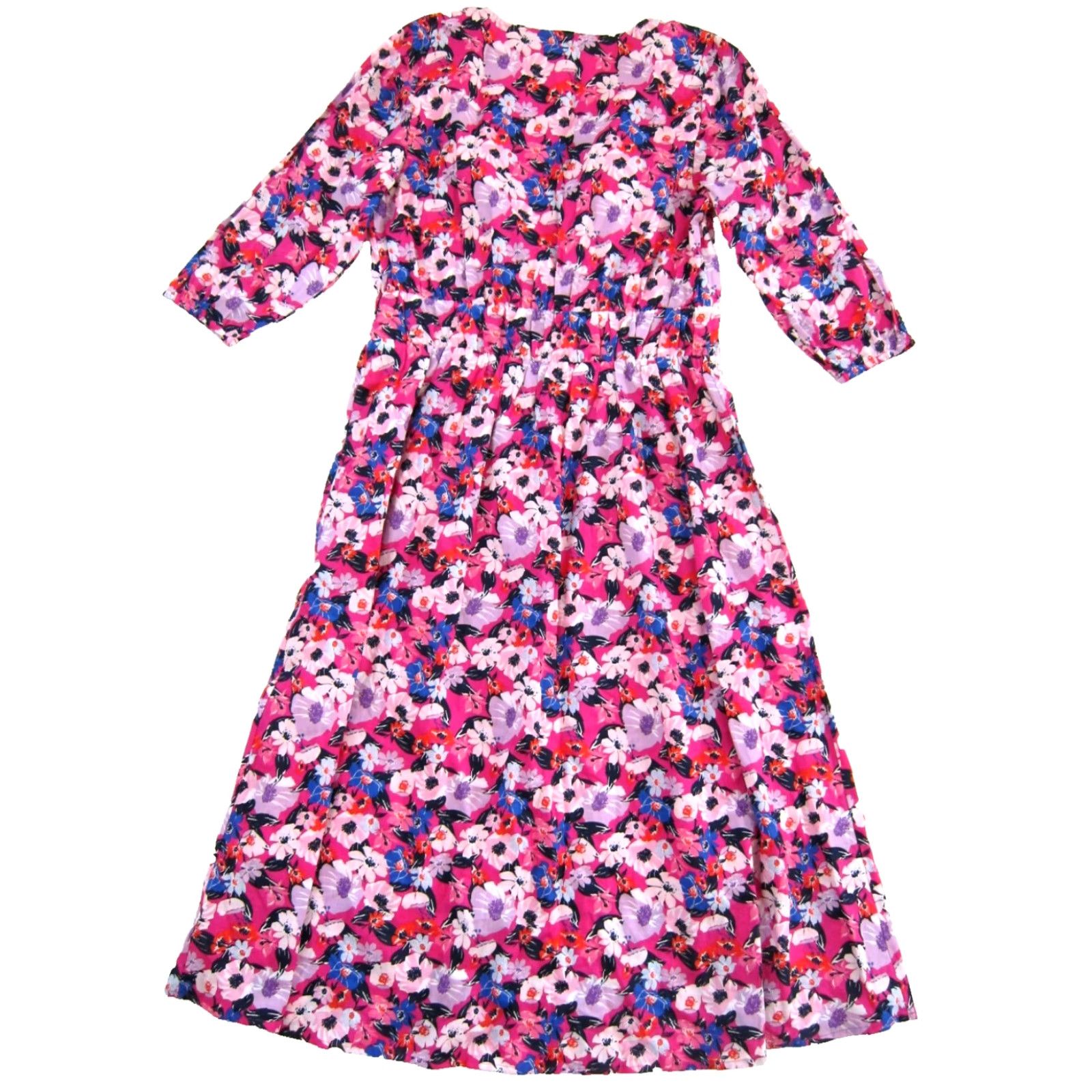 Pinko ON 34Th Maxi Dress 3/4 Sleeve V-Neck Floral 100% Cotton Pink Blue Red Large Dress Womens Size L / US 10 / IT 46 - 2 Thumbnail