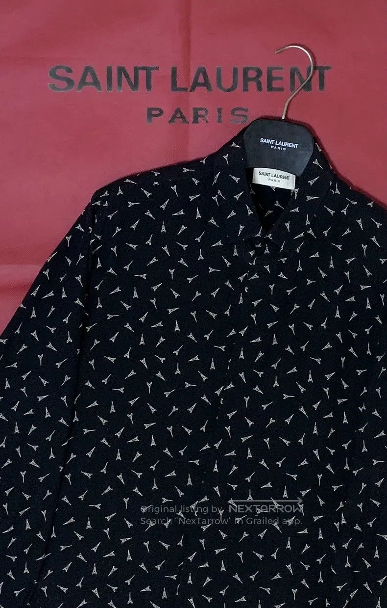 Saint Laurent Paris size 41 Mulberry Silk Eiffel Tower Shi