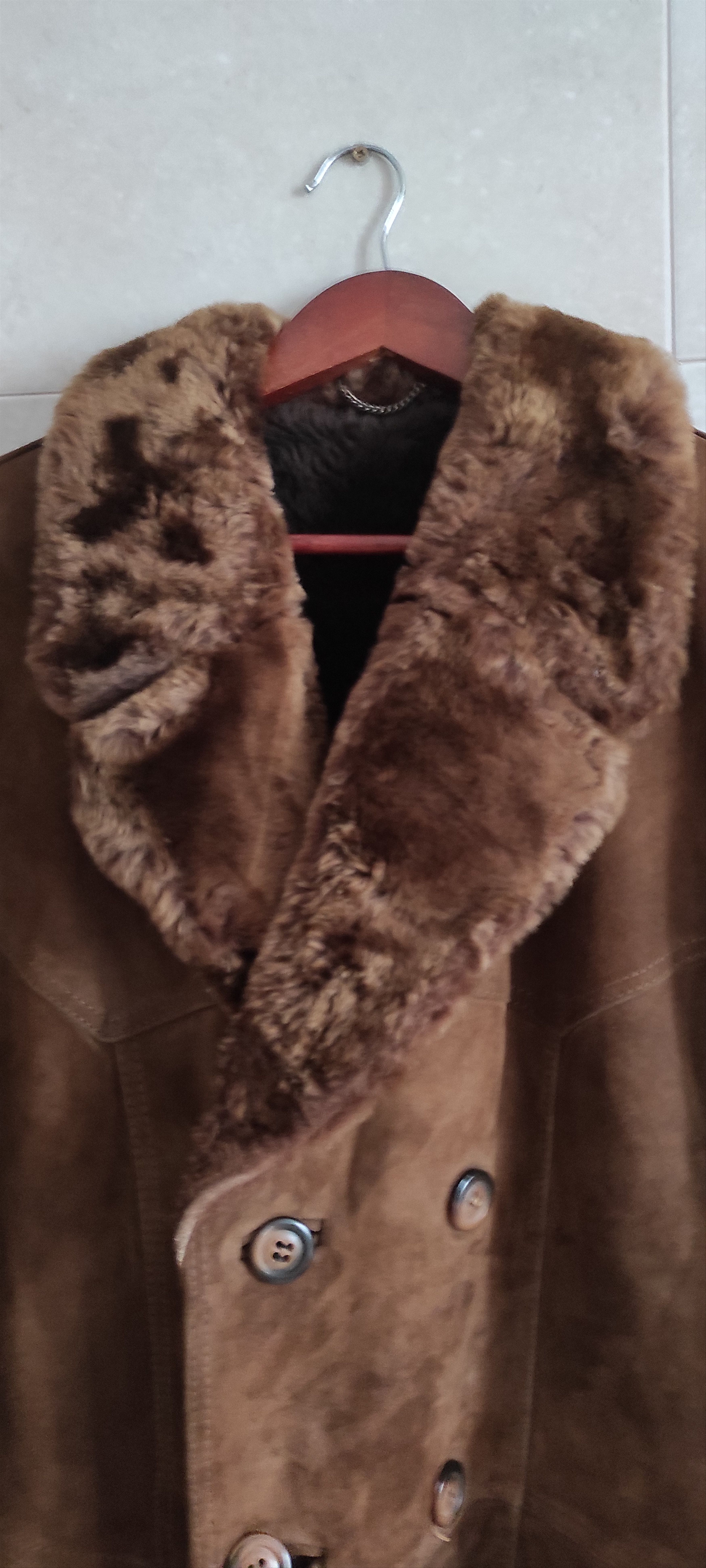 Genuine Suede Sheepskin Brown Leather Shearling Coat