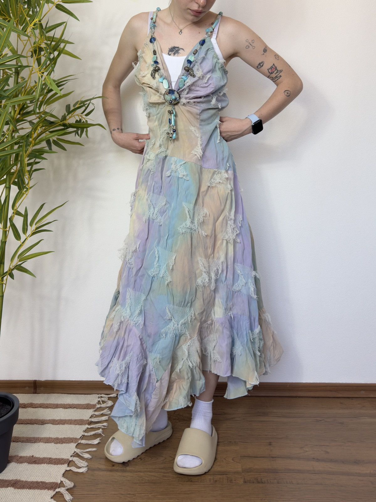 Vintage VINTAGE FAIRY STYLE LACE RUCHES MAXI DRESS Size M / US 6-8 / IT 42-44 - 1 Thumbnail