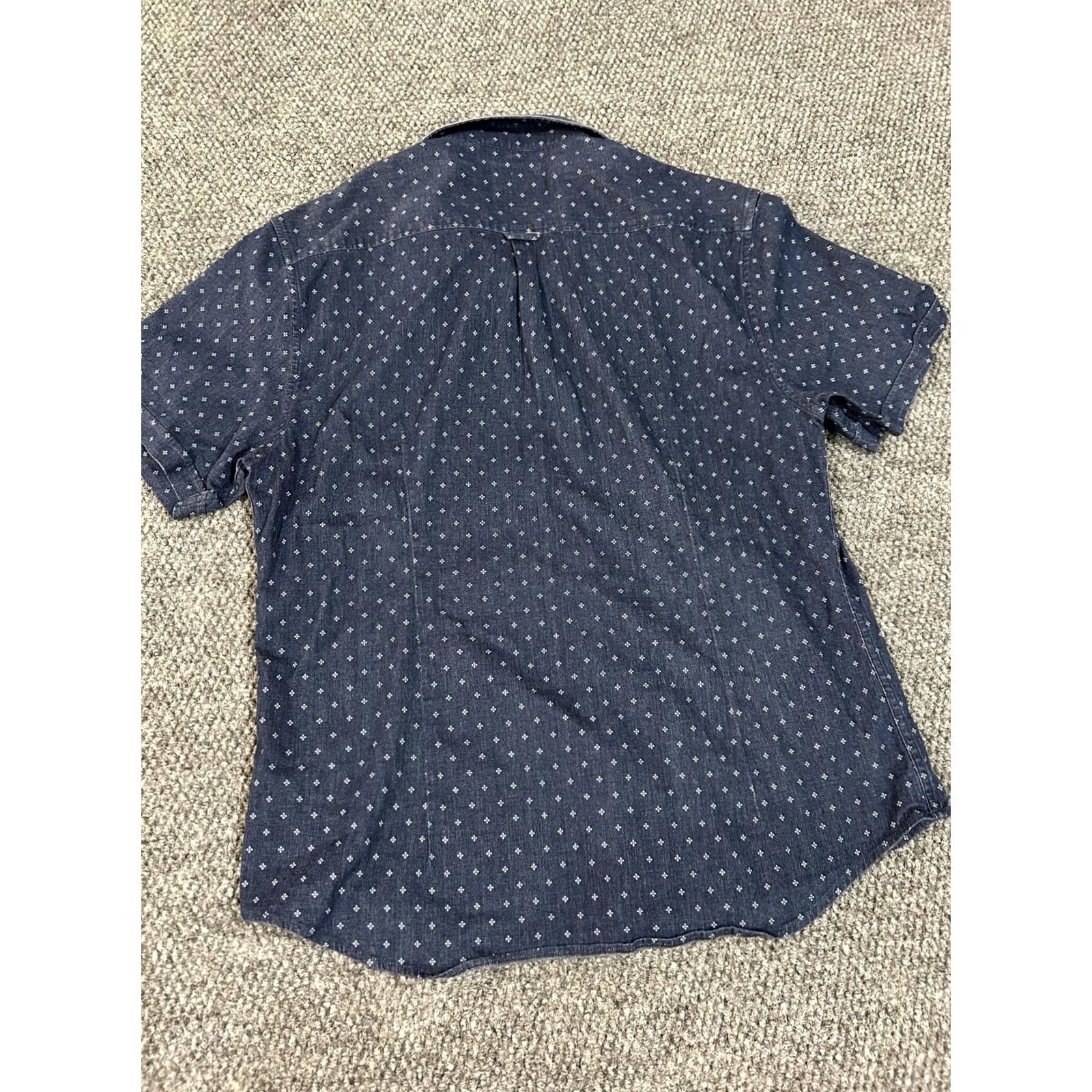 Vintage 7 Diamonds Shirt Mens XL Blue Denim Geometric Short Sleeve Button Up Stretch Size US XL / EU 56 / 4 - 7 Thumbnail
