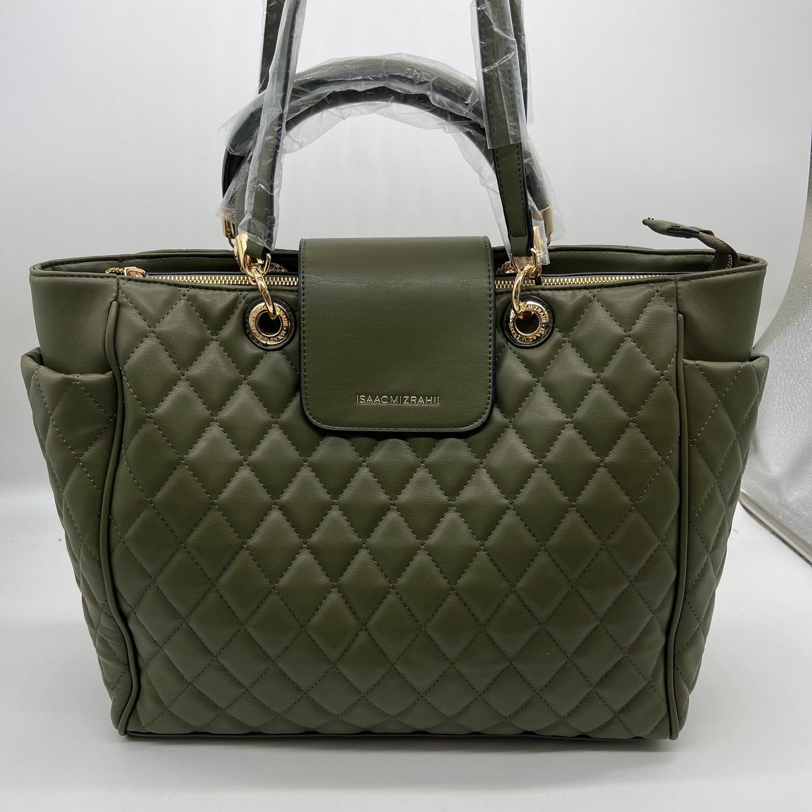 Isaac Mizrahi Live! Womens Purse Quilted Tote Bag Lar in Green