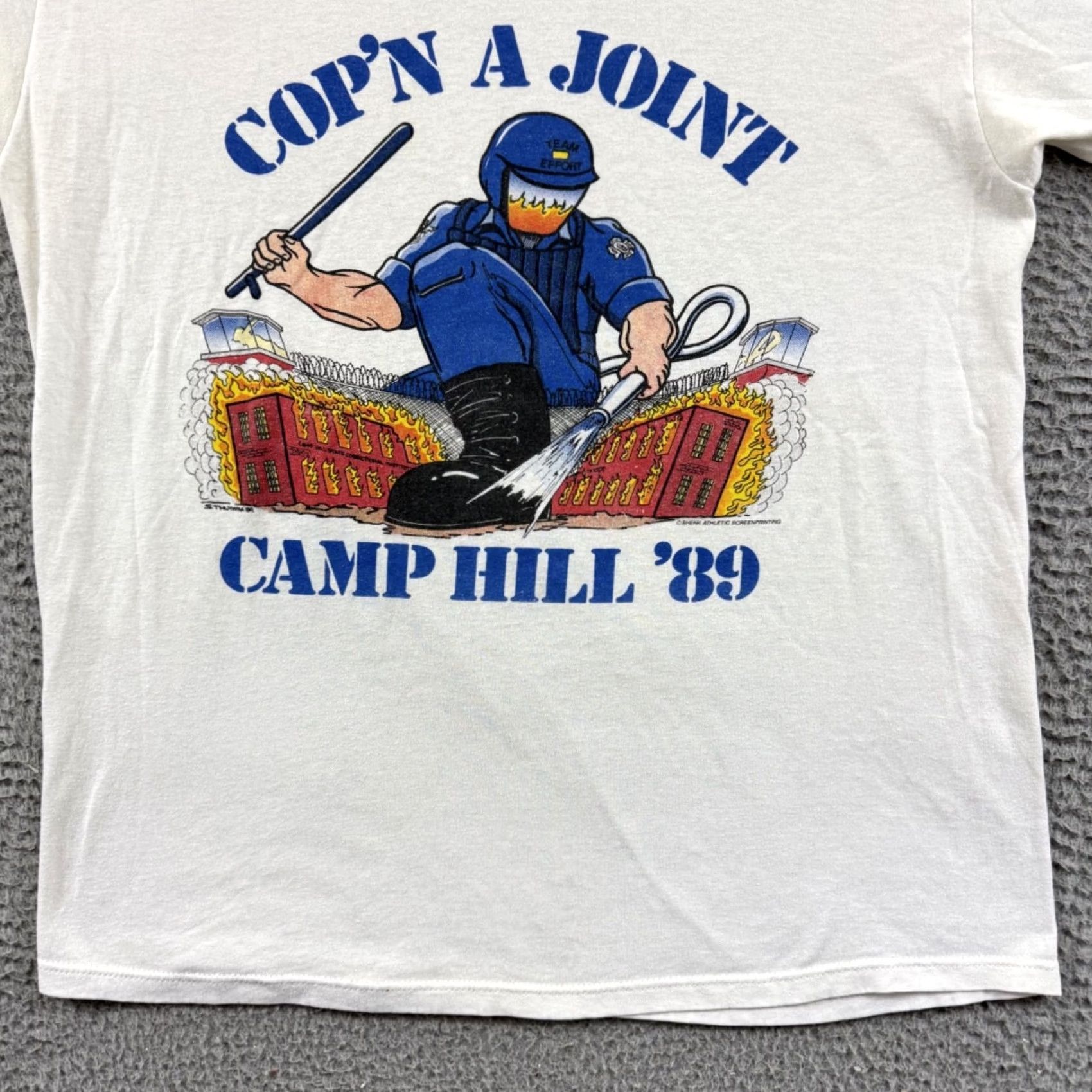 Russell Athletic VINTAGE Russell Athletic Camp Hill Inmate Riot Shirt Mens Large 80s Short Sleeve White Graphic Print 80s Mens Shirts Size US L / EU 52-54 / 3 - 2 Thumbnail