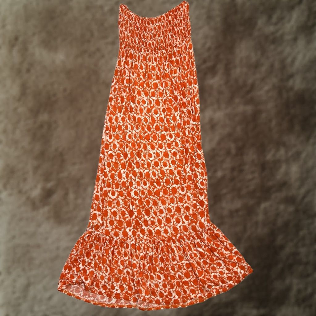Michael Kors Michael Kors Dress Women’s M Orange White Strapless Maxi Ruffle Hem Summer Beach Multicolor Geometric Logo Casual Beachwear Mens? Size M / US 6-8 / IT 42-44 - 1 Thumbnail