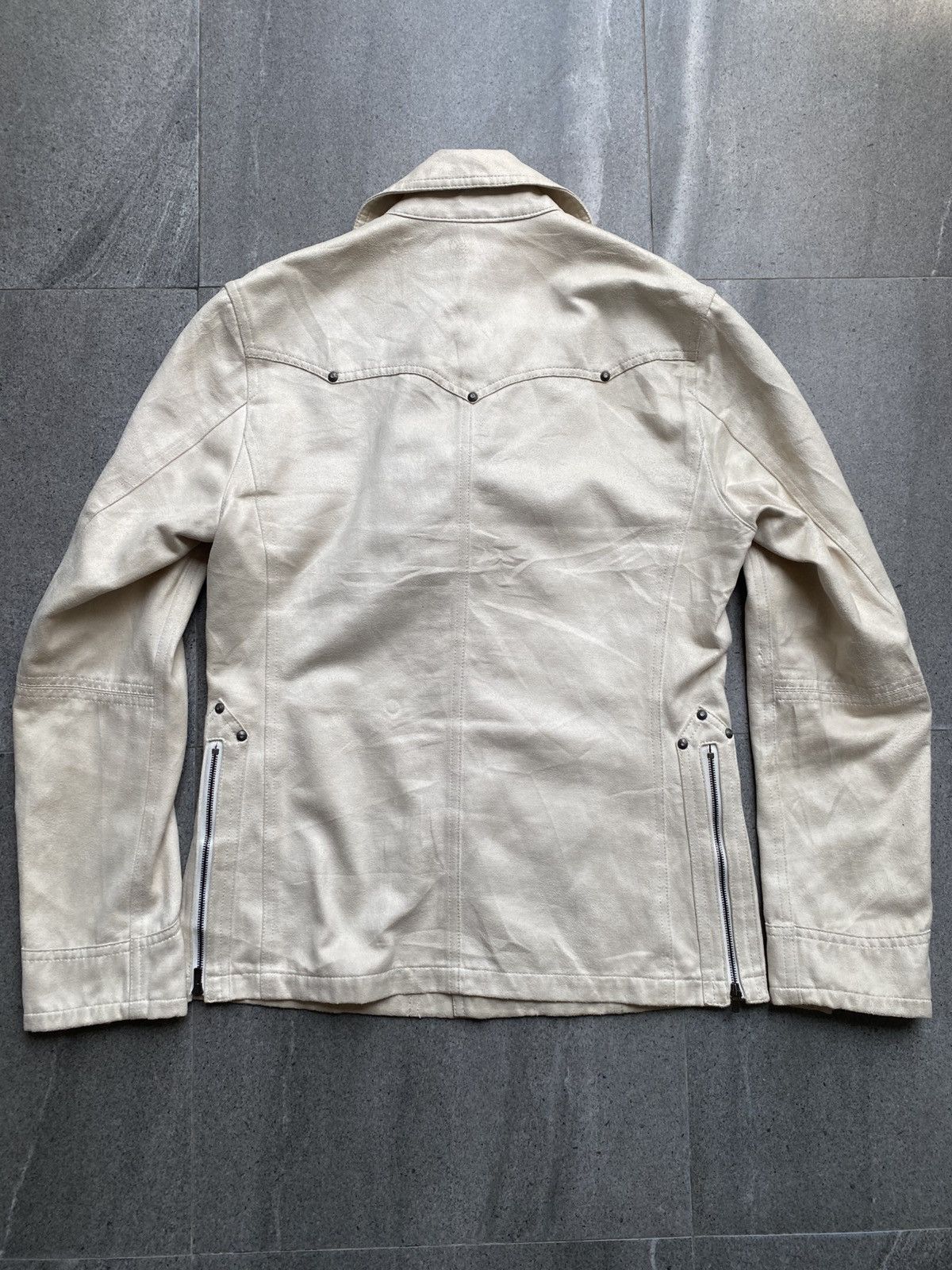 Schlussel Schlussel Studded Zip Sleeve Leather Jacket Cream Beige Size US M / EU 48-50 / 2 - 4 Thumbnail
