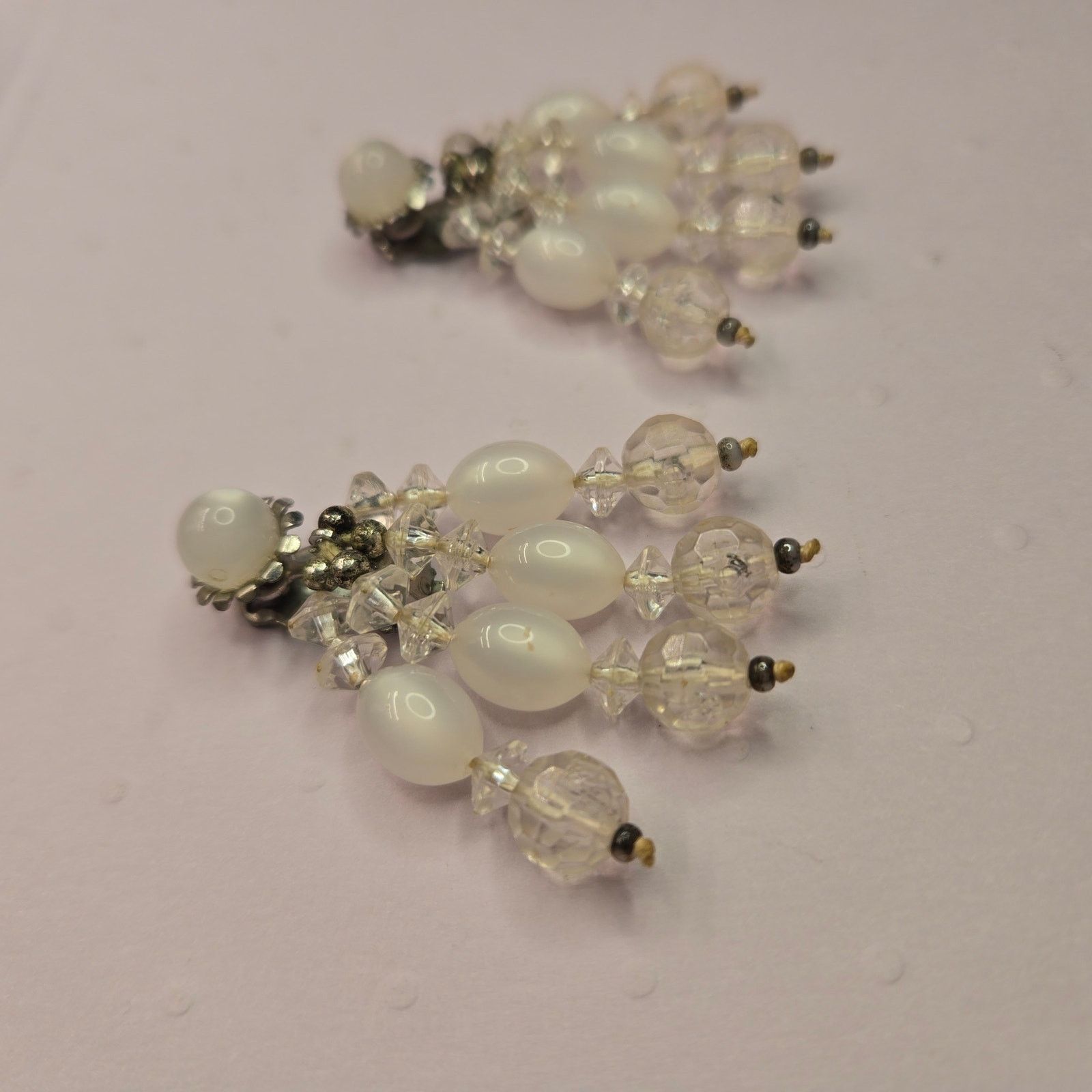 Vintage Vintage MCM Clear Crystal Beaded Chandelier Dangle Earrings Size ONE SIZE - 3 Thumbnail