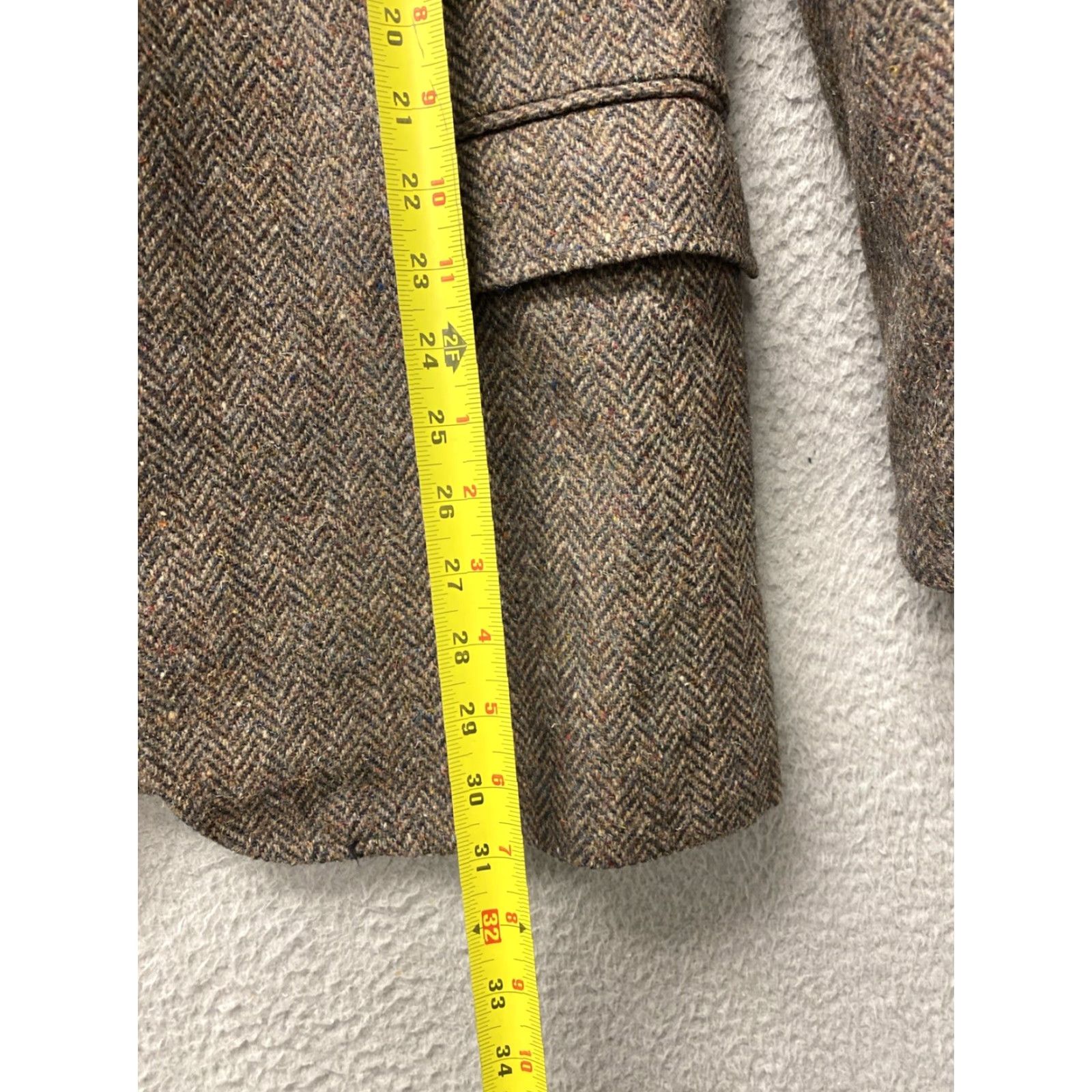 Levi's VINTAGE Levi Strauss Blazer 44 Brown Herringbone Wool Classic Tuxedo Mid-Length Mens Size 44R - 4 Thumbnail