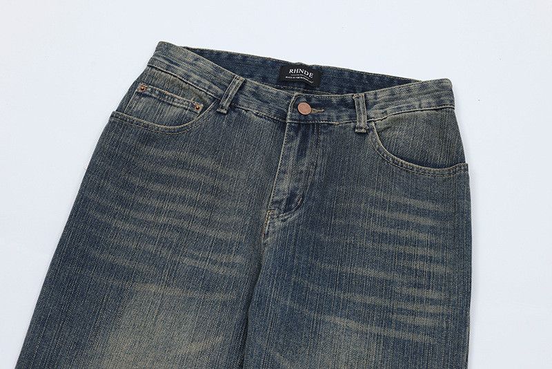 Jean High street retro washed distressed wide-leg jeans for men Size US 32 / EU 48 - 3 Thumbnail