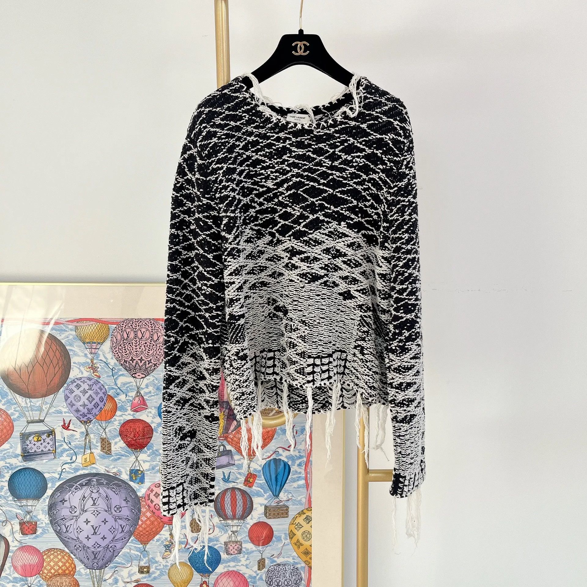 Saint Laurent Paris Saint Laurent Color-Block Knit Fringe Sweater Size US M / EU 48-50 / 2 - 1 Thumbnail