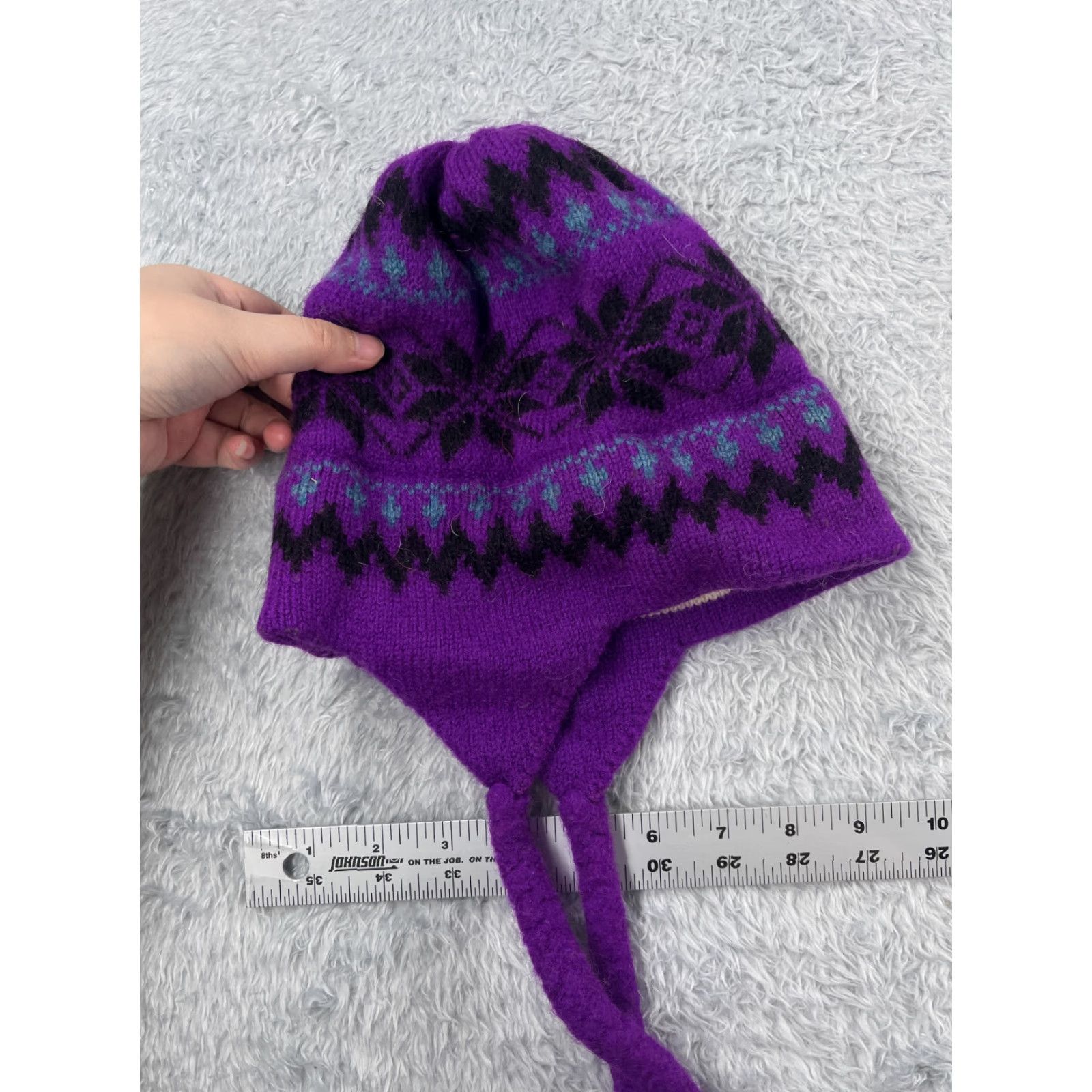 Vintage VINTAGE Original Moriarty Hat Beanie Toque Adult OS Purple Fair Isle Ear Flaps Wool Tassel Size ONE SIZE - 7 Thumbnail