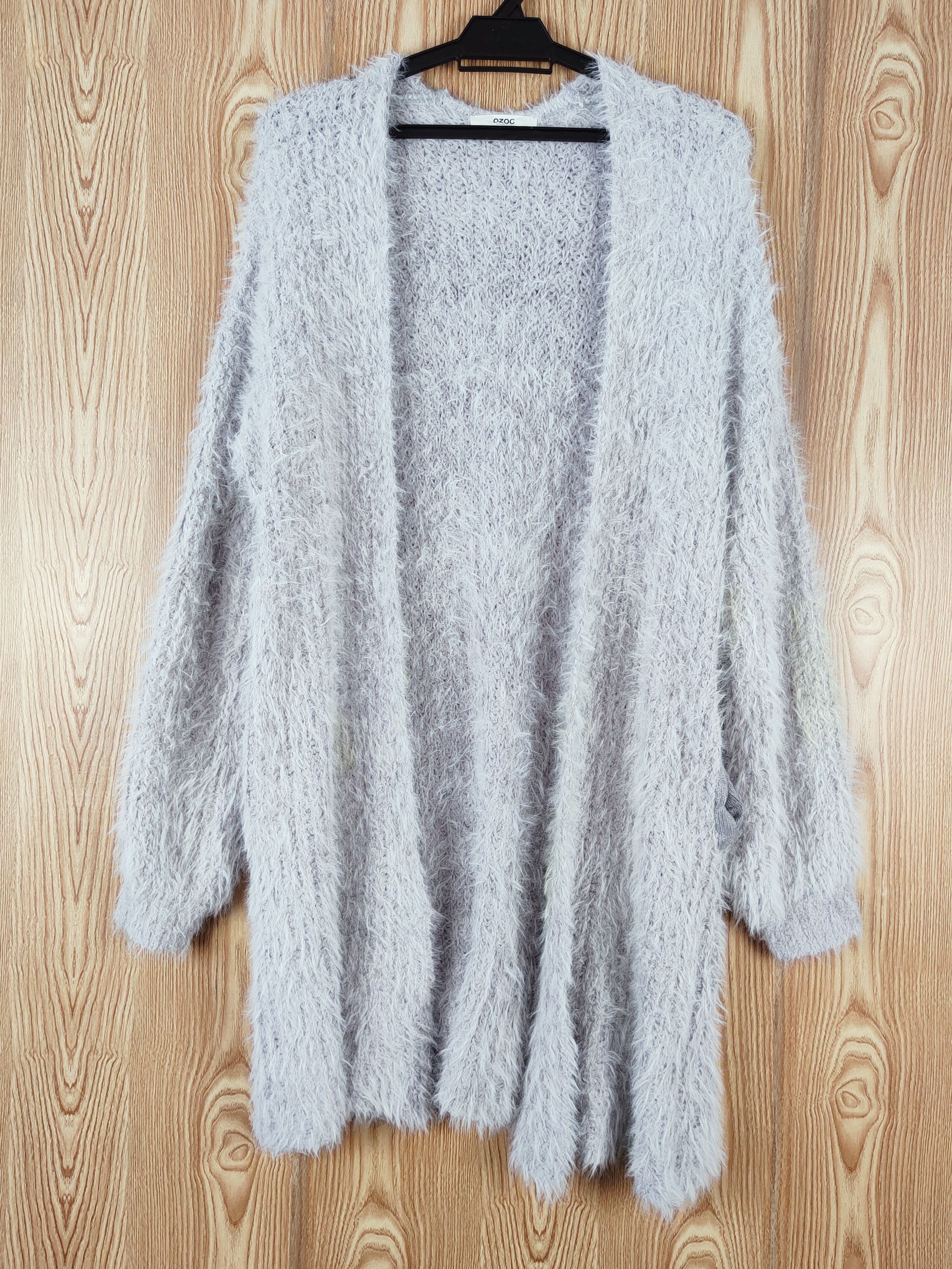 Japanese Brand × Vintage VINTAGE RARE OZOC Dark Gray Fur Mohair Knitwear Cardigan Size L / US 10 / IT 46 - 1 Thumbnail