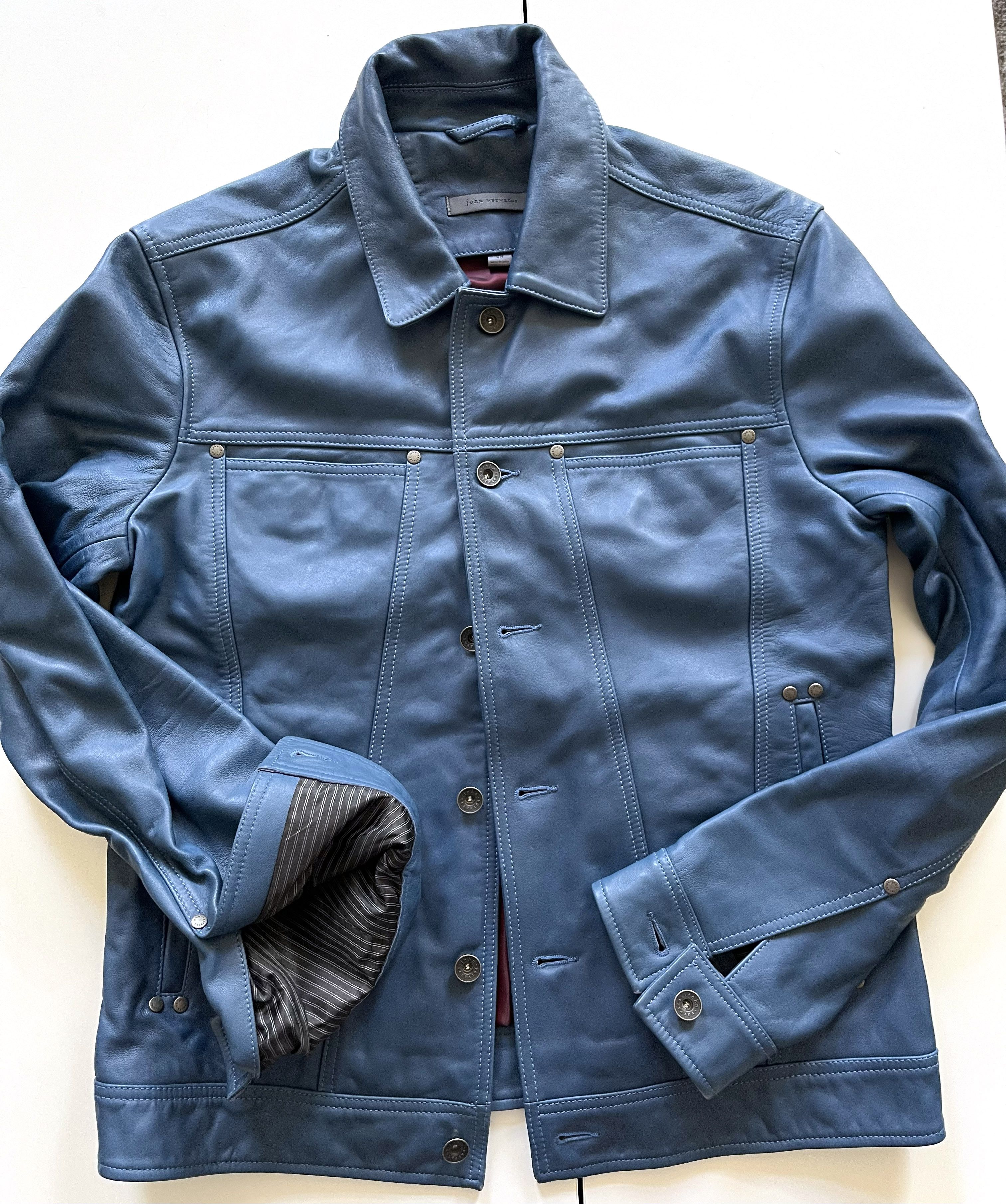 John Varvatos JOHN VARVATOS - BLUE LEATHER JACKET Size US M / EU 48-50 / 2 - 3 Thumbnail