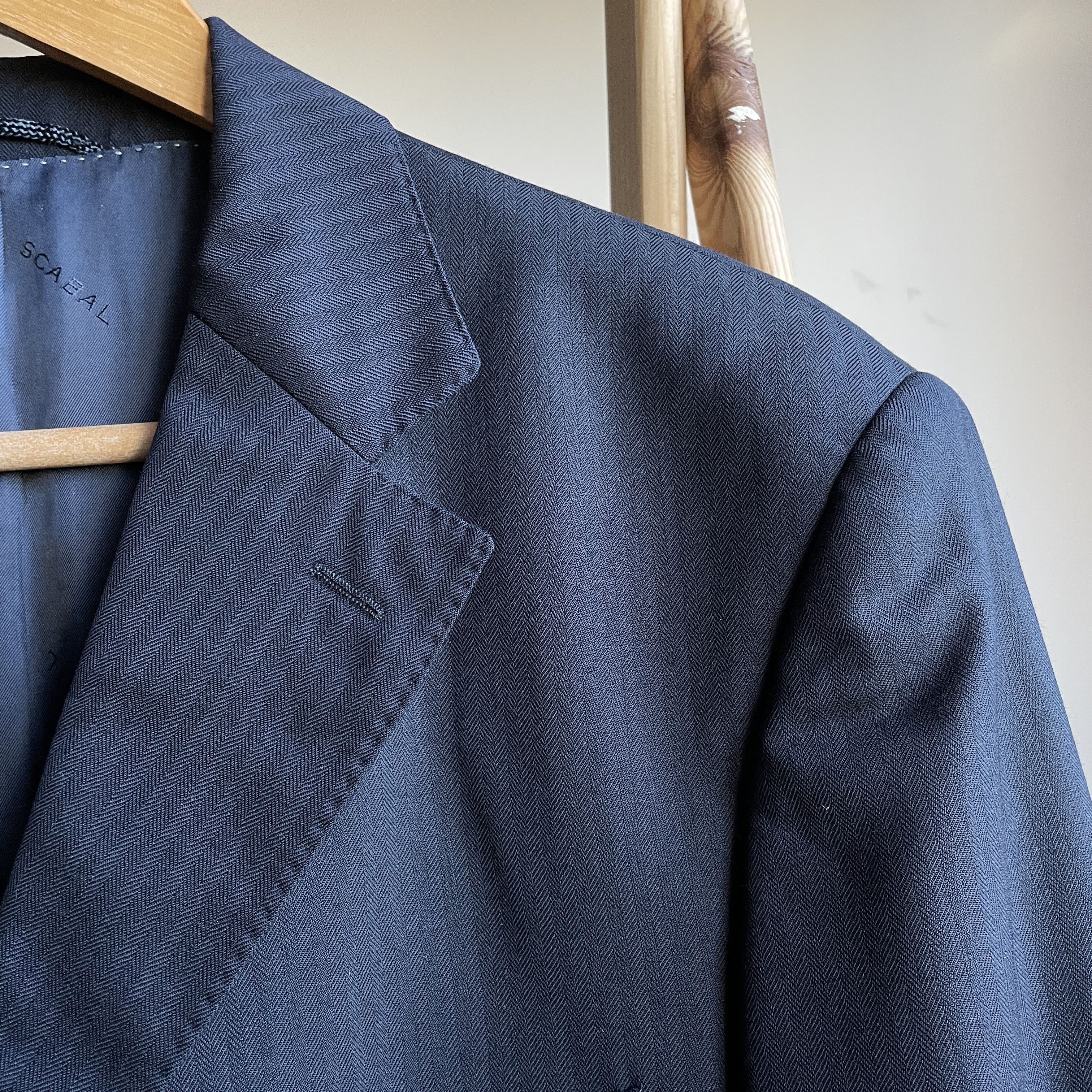 SCABAL Scabal Herringbone Wool 3 Button Wool Navy Suit Size EUR 50 Size 40R - 6 Thumbnail