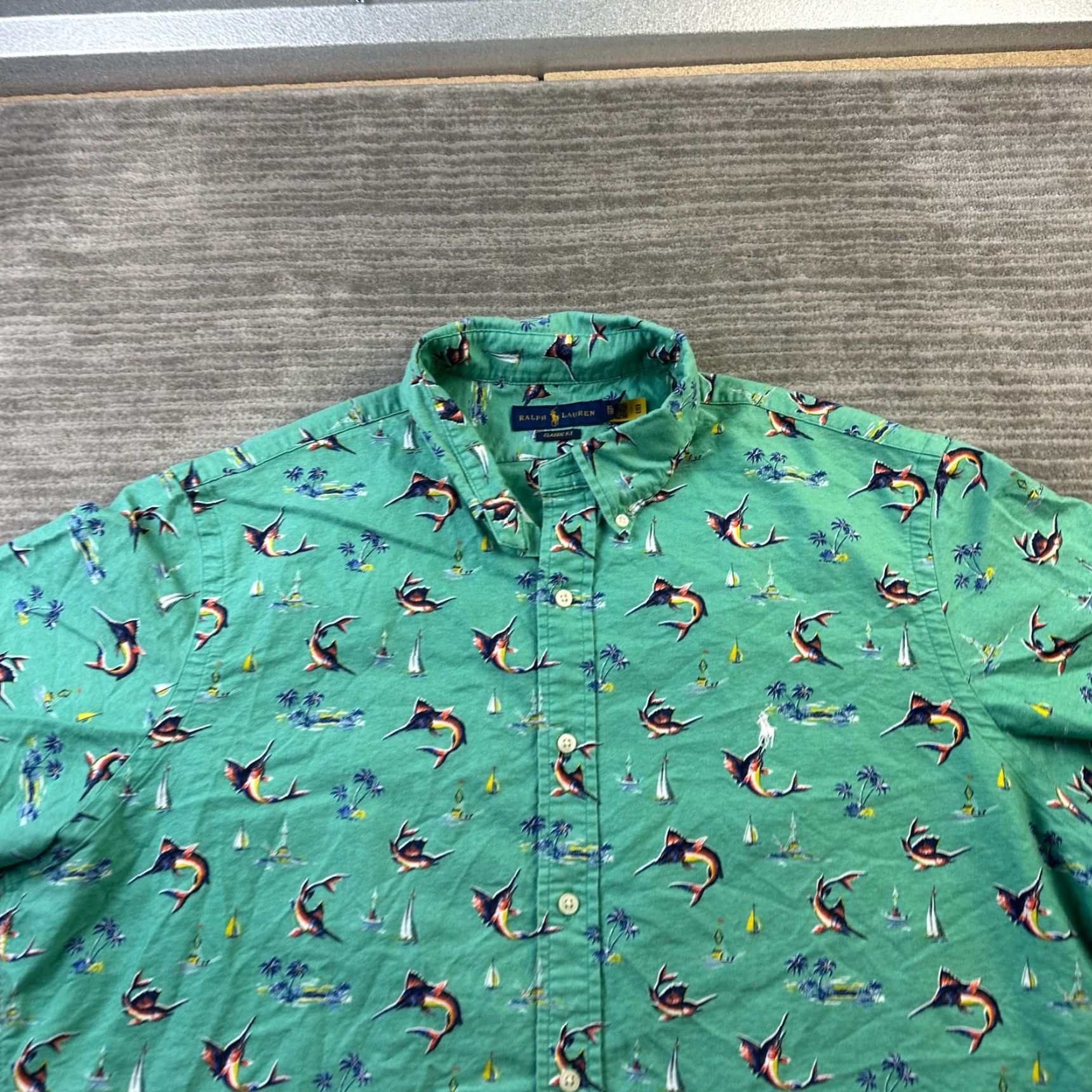 Marine Layer Ralph Lauren Shirt Mens XL Green All Over Print Button Up Oxford Shirt Size US XL / EU 56 / 4 - 3 Thumbnail