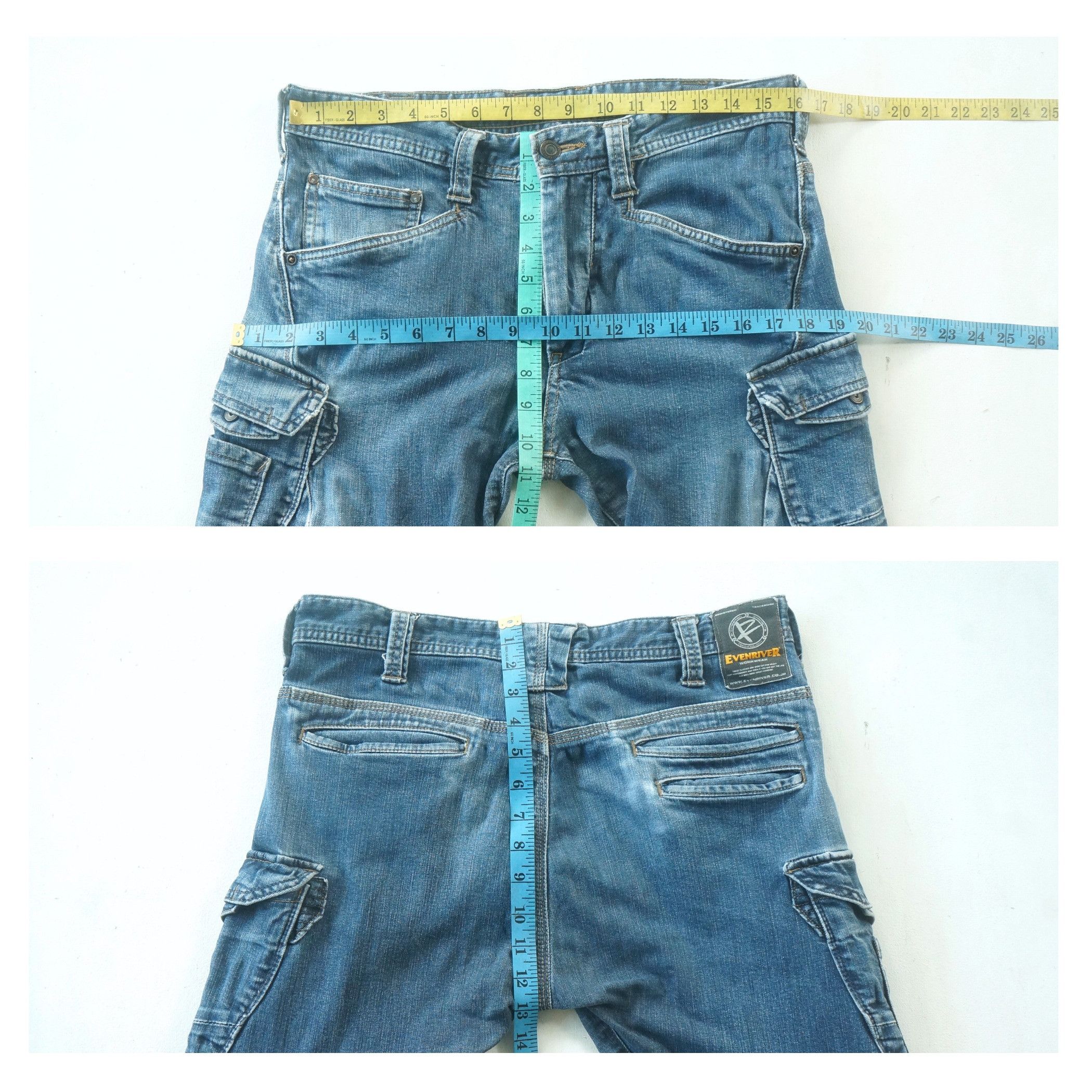 Japanese Brand Evenriver Multi Pockets Curved Front Seam Cargo Jeans Size US 31 - 9 Thumbnail