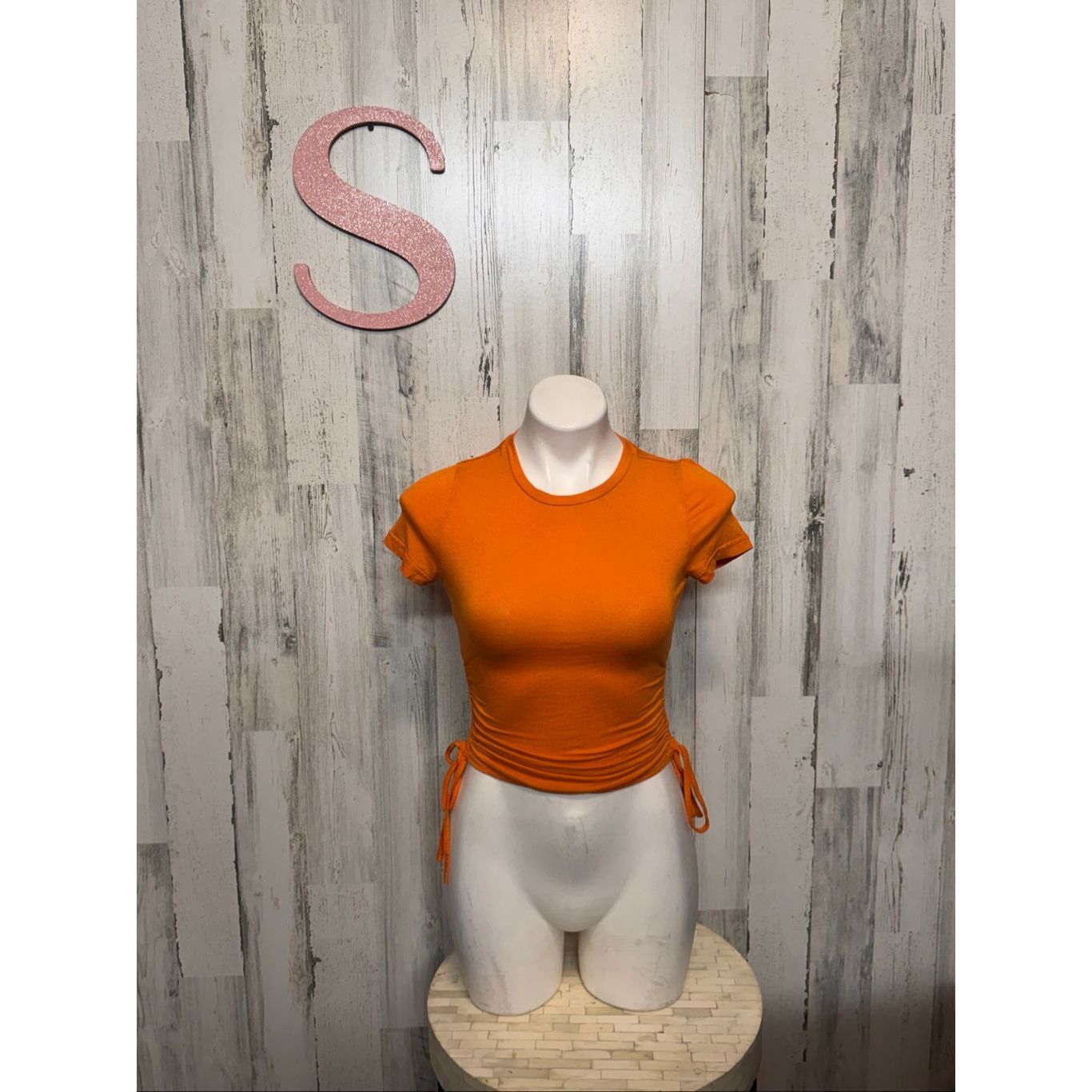 Other Orange Ruched Side Crop Top – Size S Size S / US 4 / IT 40 - 1 Thumbnail