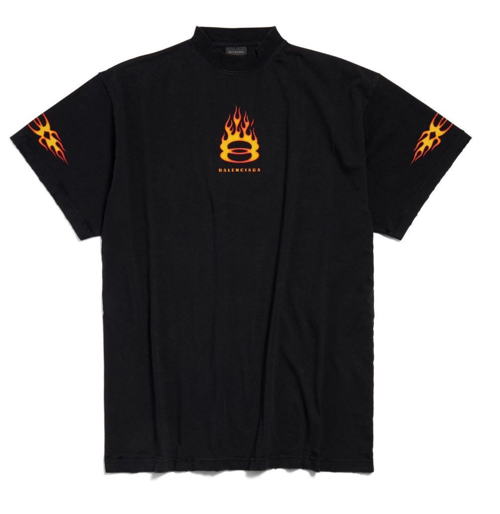 image of Balenciaga Men's Burning Unity T-Shirt Oversized In Black (Size XL)