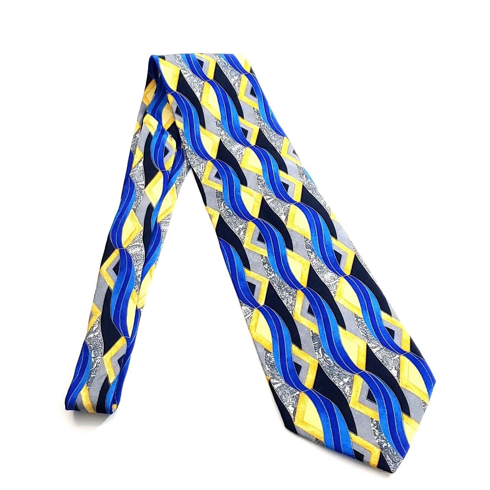 Designer Manzoni Italy Blue Yellow Gray Black Abstract Jacquard Print Size ONE SIZE - 6 Thumbnail