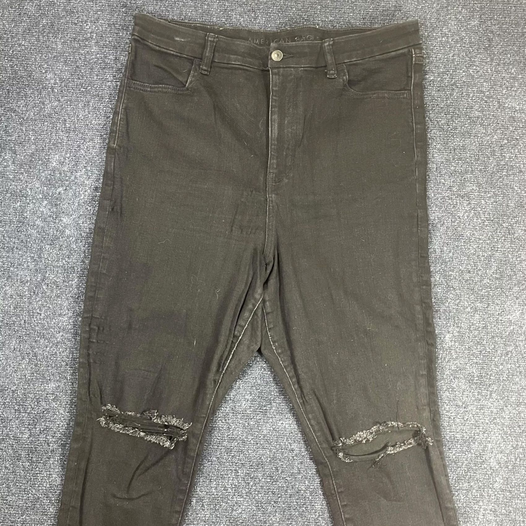 American Eagle Outfitters VINTAGE? No. American Eagle Next Level Stretch Jeans Womens 16 Short Black Skinny Distressed Size 38" / US 16 / IT 52 - 2 Thumbnail