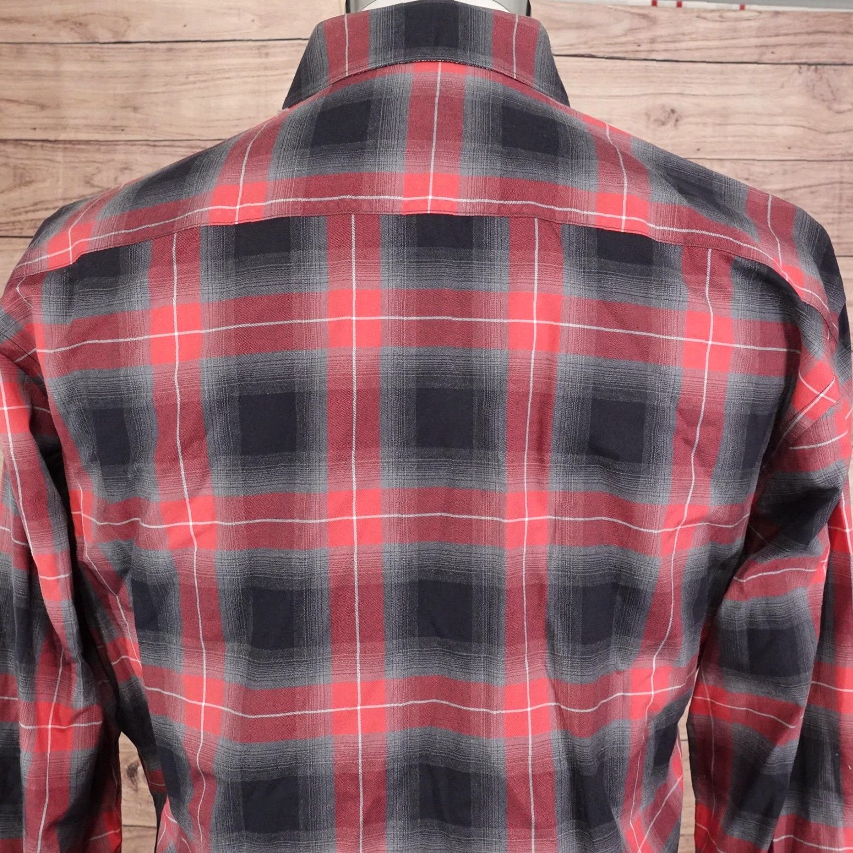 BUGATCHI VINTAGE Bugatchi Shirt Mens Large Red Black Plaid Cotton Button-Up Long Sleeve Casual Dress Size US L / EU 52-54 / 3 - 6 Thumbnail