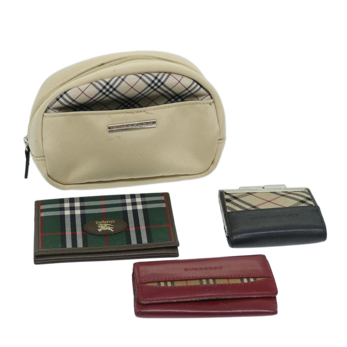 image of Burberry Nova Check Pouch Nylon 4Set Green Beige Auth Bs11215 in Green/Beige, Women's
