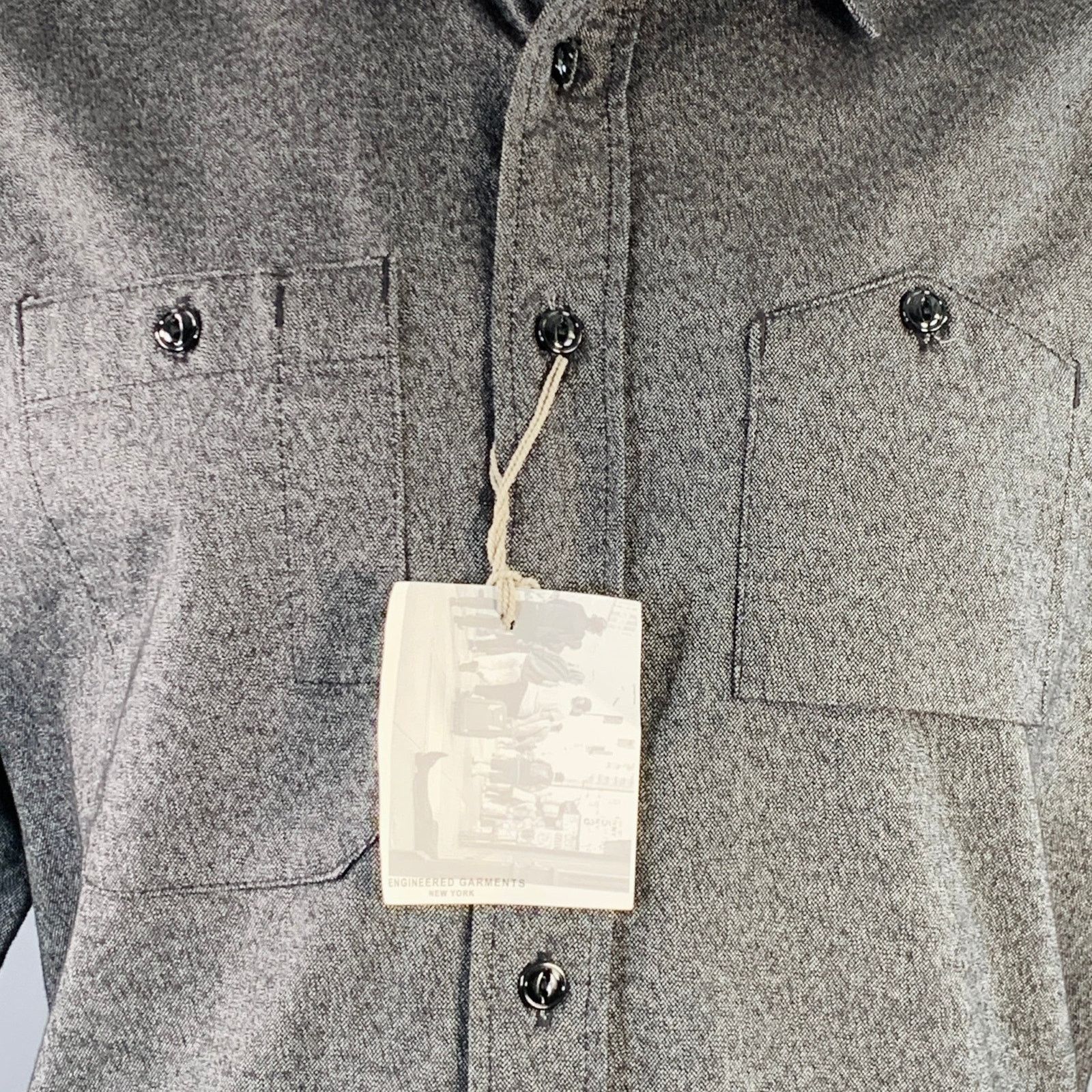 Size L Grey Heather Cotton Two Pockets Long Sleeve Shirt