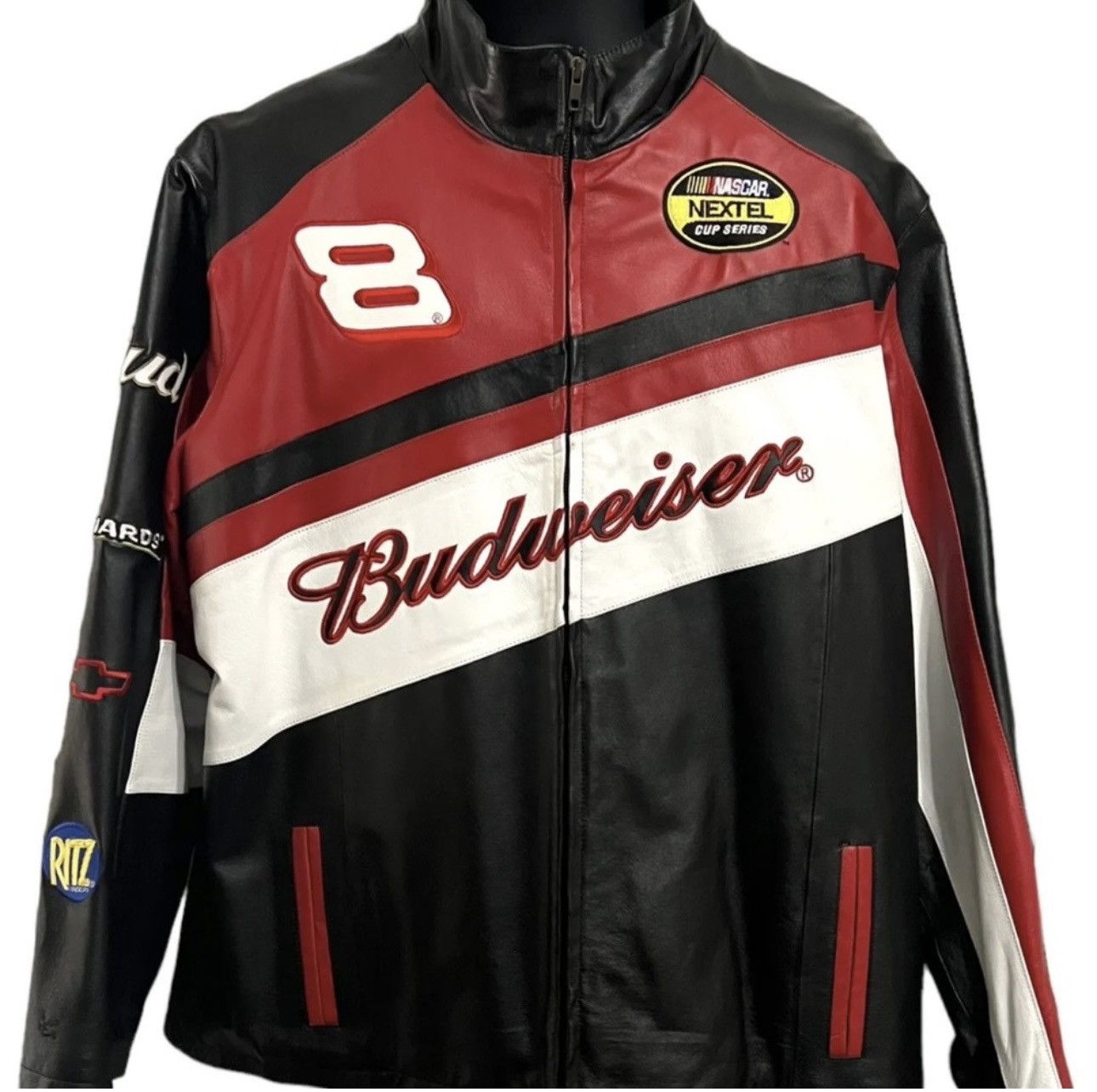 image of Chase Authentics x Nascar Dale Earnhardt Nascar Wilson’S Leather Moto Race Jacket in Red (Size 2XL)