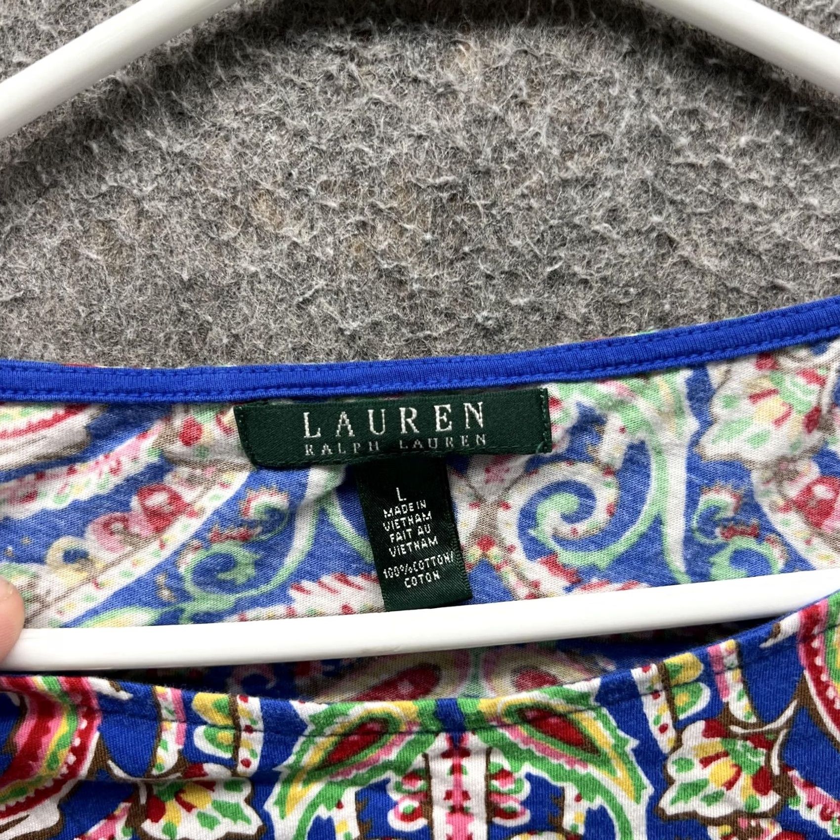Ralph Lauren Lauren Ralph Lauren Shirt Womens Large Blue Paisley Scoop Neck Short Sleeve Top Size L / US 10 / IT 46 - 2 Thumbnail