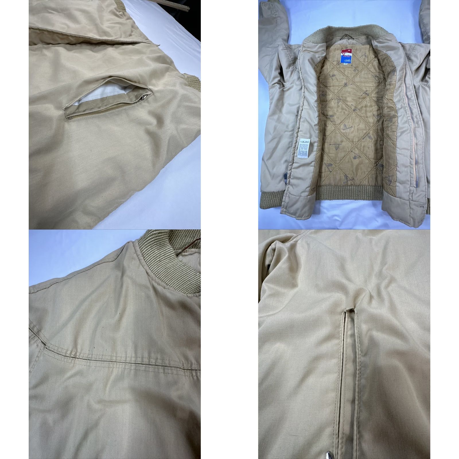 Catalina VINTAGE Varsity by Catalina Bomber Jacket Long Zip Quilted Inlay Khaki Tan 44 Long Men Jacket Size US S / EU 44-46 / 1 - 9 Thumbnail