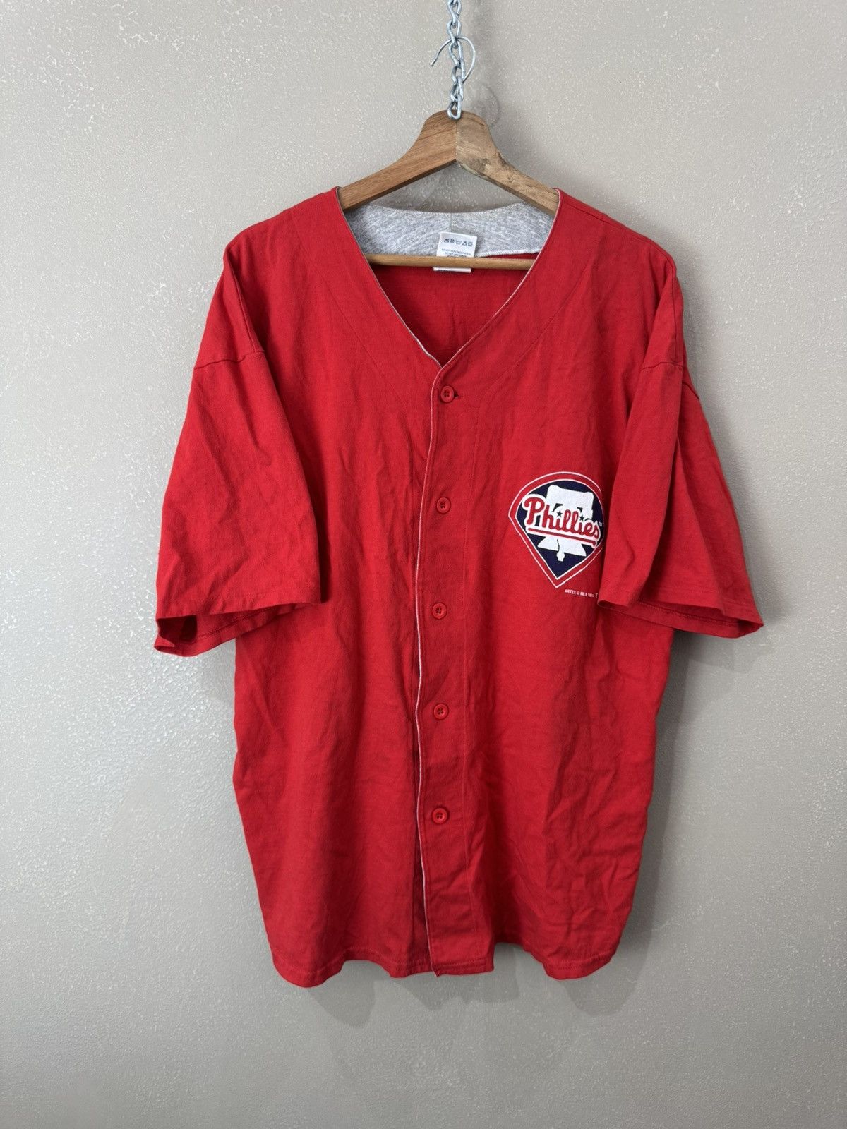 MLB Vtg 90s Philadelphia Phillies Majestic Red Pinstripe Jersey Size US L / EU 52-54 / 3 - 1 Thumbnail