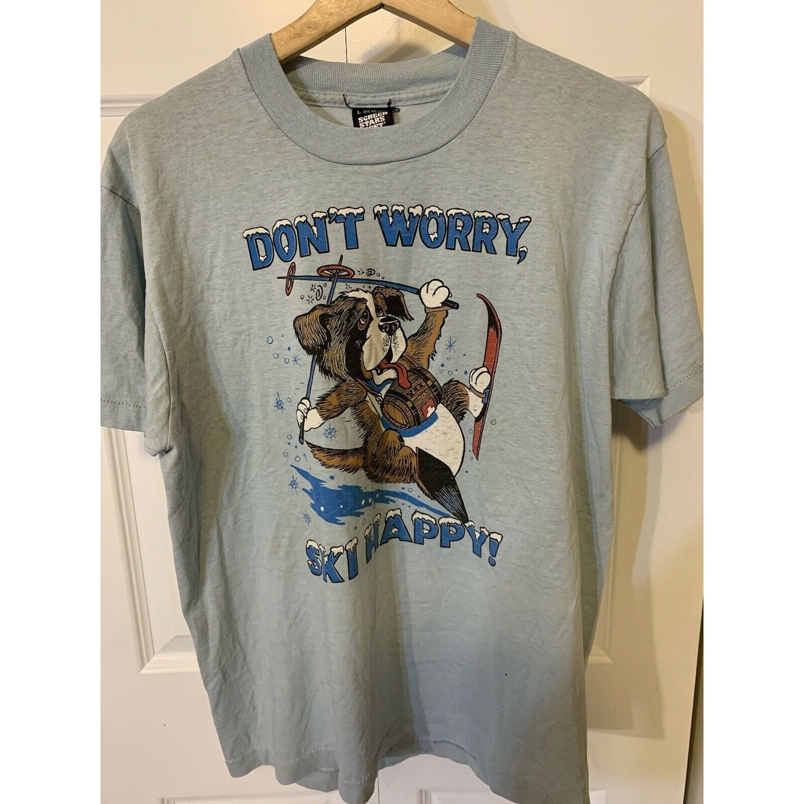 Other Vtg 80s Don’t Worry Ski Happy Dog St Bernard Men’s Sz L Blue Size US L / EU 52-54 / 3 - 7 Thumbnail
