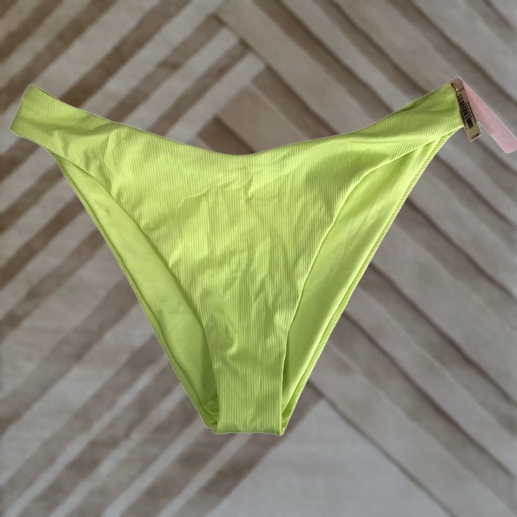 Victoria's Secret VINTAGE Victoria's Secret Ribbed High Cut Cheeky Bikini Bottom Neon Lime Green XL NWT Size 40" / US 18 - 1 Thumbnail