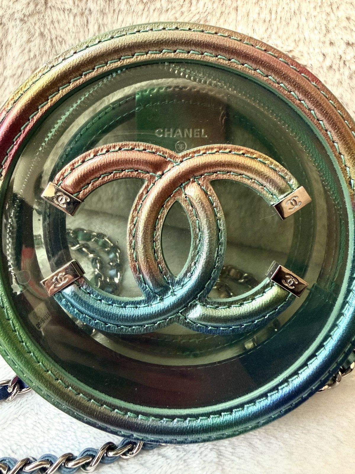 Chanel CHANEL PVC Lambskin Filigree Round Clutch With Chain green Size ONE SIZE - 6 Thumbnail