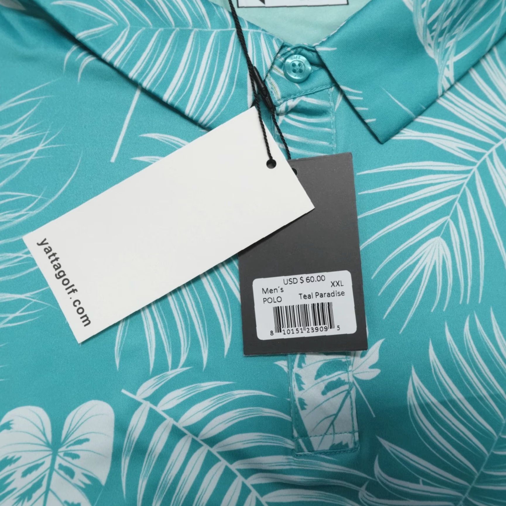 Vintage Yatta Performance Golf Polo Shirt Mens 2XL Teal Paradise Floral Palm Leaf Sports Polo Shirt Men Size US XXL / EU 58 / 5 - 3 Thumbnail