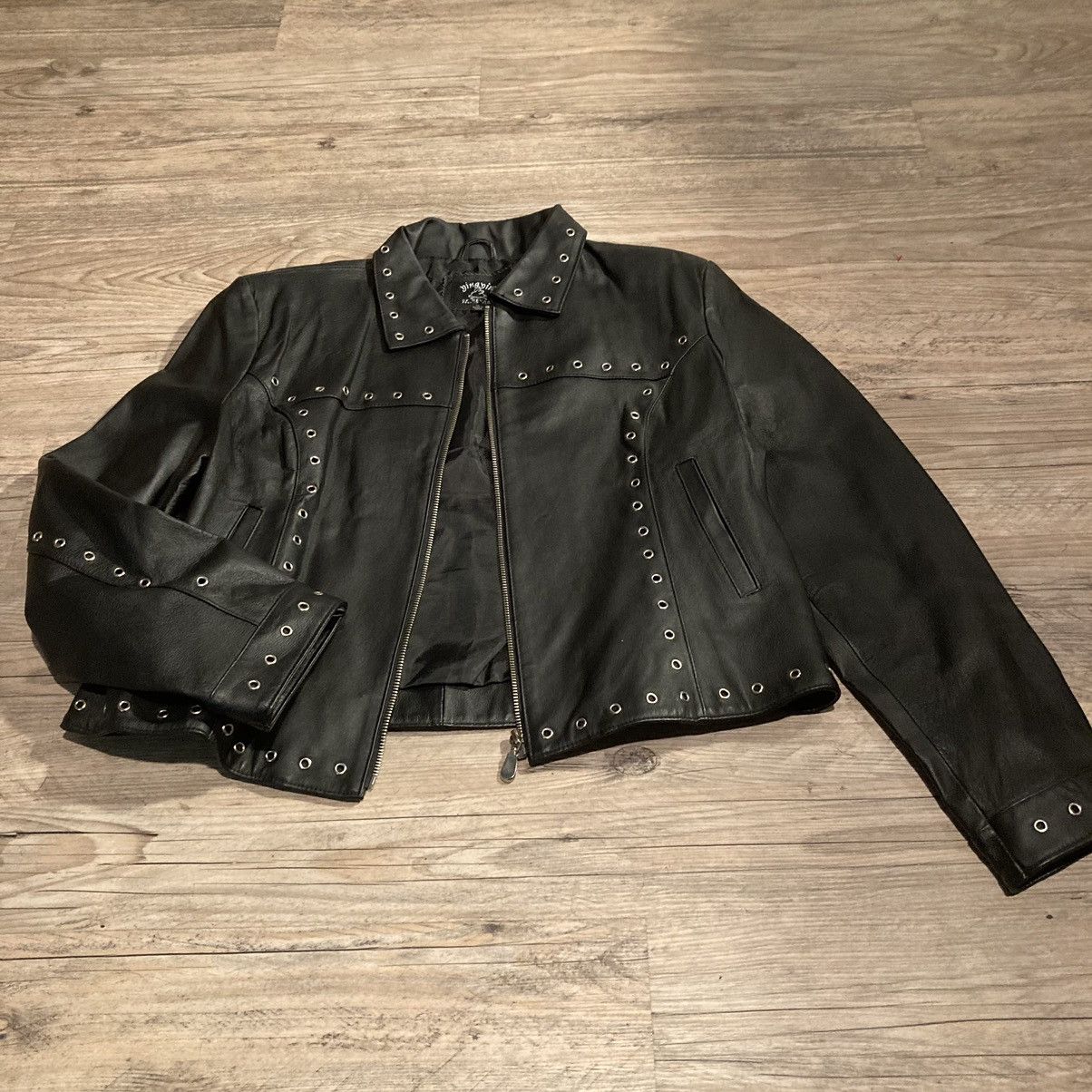 Vintage Vintage Punk Leather Zip biker Jacket with Grommets Grailed