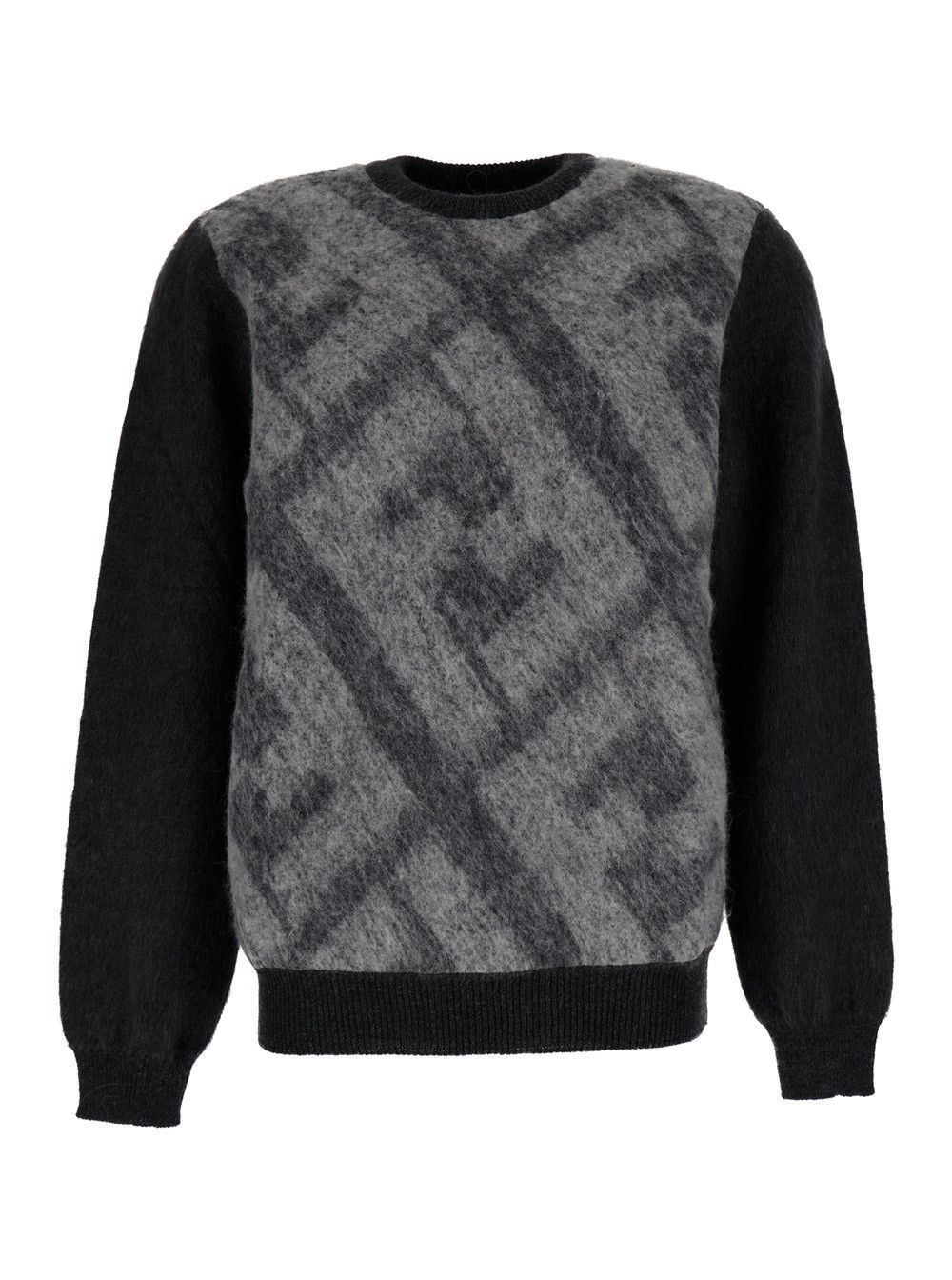 Fendi Grey Sweater with Jacquard FF Motif in Wool Man Size US M / EU 48-50 / 2 - 1 Thumbnail