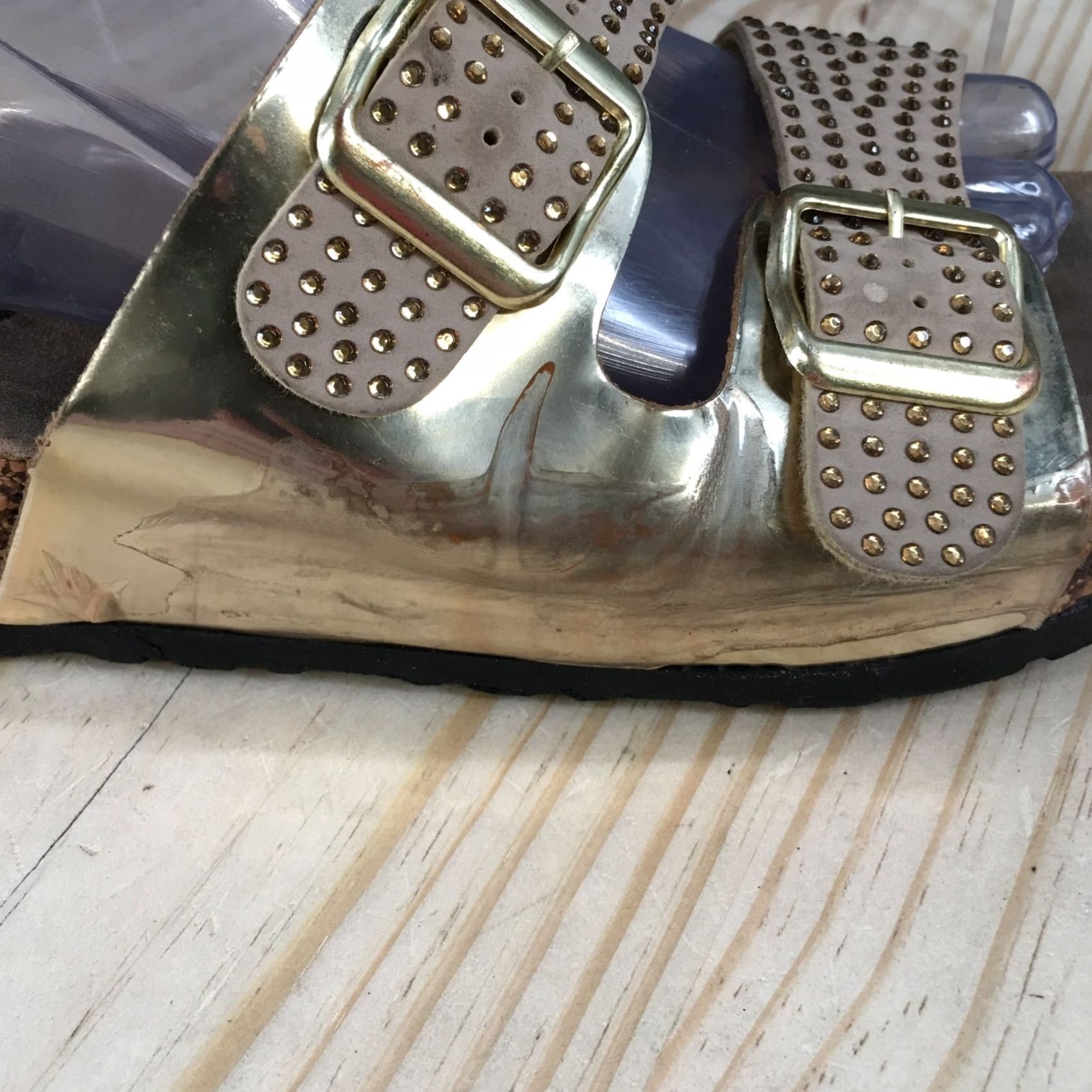 Chinese Laundry CL by Chinese Laundry Sandals Womens 40 M Slide Brown Gold Two Strap Beaded Size US 9 / IT 39 - 3 Thumbnail