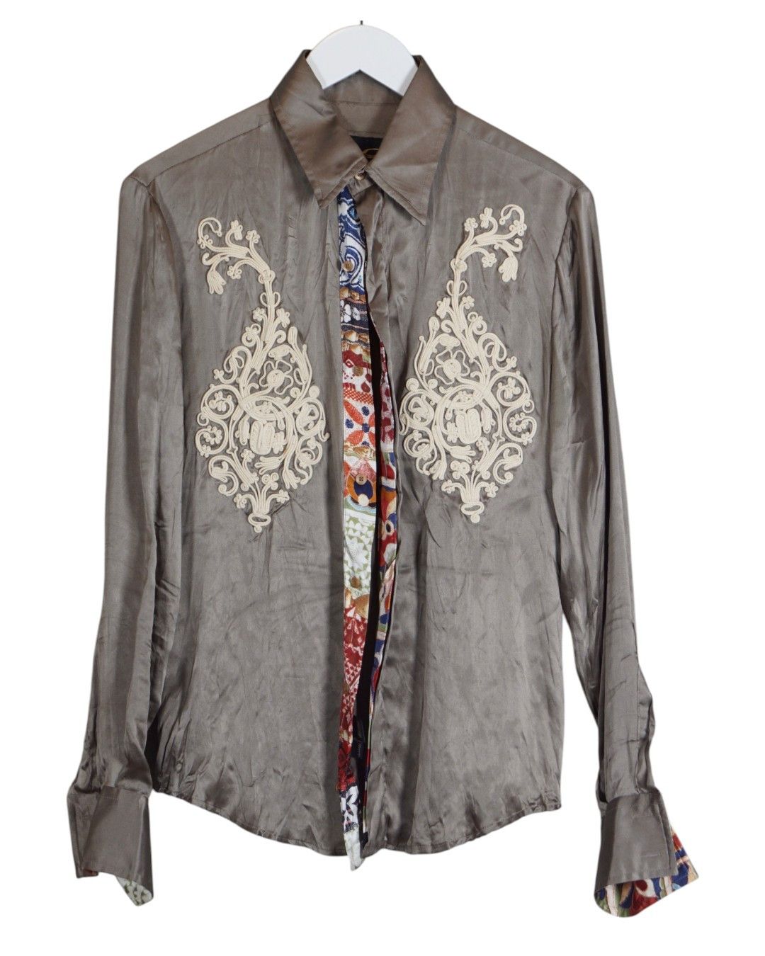 Roberto Cavalli RARE EMBROIDERY NAPOLEON LONG SLEEVE SILK SHIRT Size US M / EU 48-50 / 2 - 2 Thumbnail
