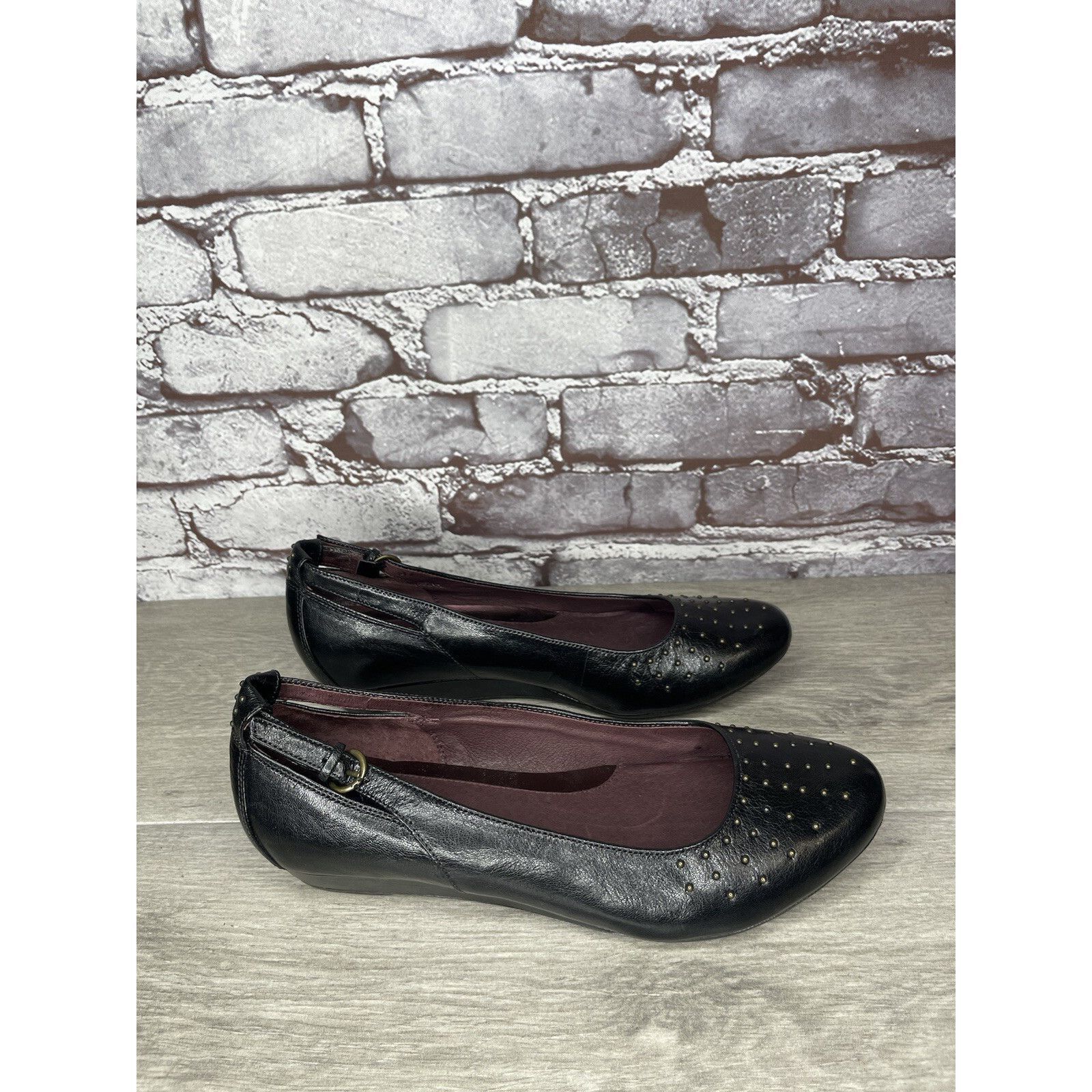 Clarks INDIGO BY CLARKS Black Lea Bishop Studded Slip On Strap Wedg Size US 8 / IT 38 - 14 Thumbnail