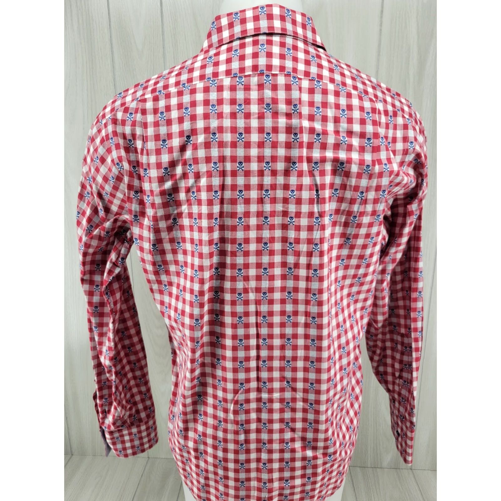 Vintage Aldrich Shirt Men’s Large Plaid Red Blue Skull Button-Up Long Sleeve Shirt – No Pocket, Casual Workwear, Vintage? No (Adapted) Size US L / EU 52-54 / 3 - 6 Thumbnail