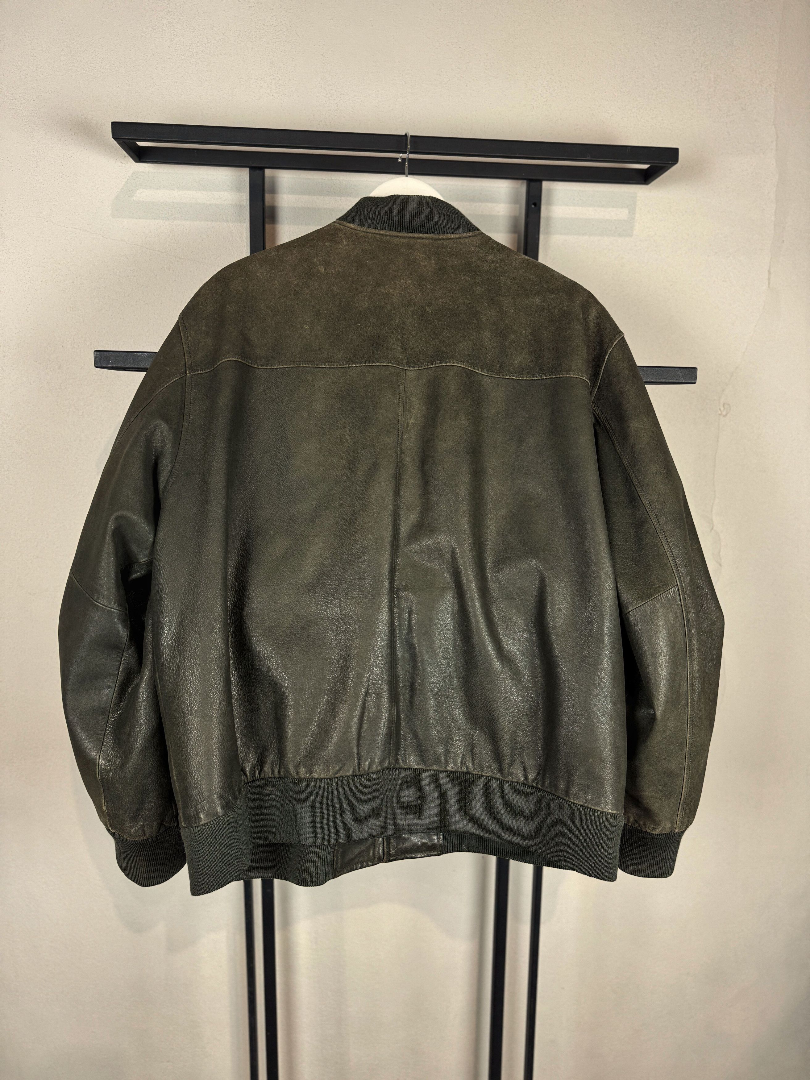 Issey Miyake Vintage Leather Bomber Jacket Minimal Zip Dark Core Style Size US S / EU 44-46 / 1 - 5 Thumbnail
