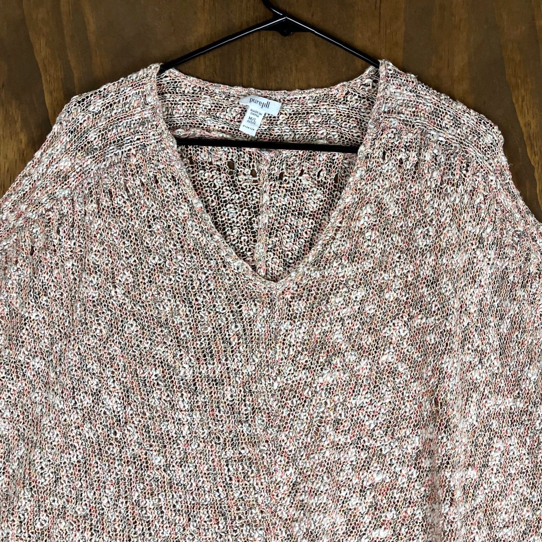 J. Jill Pure Jill Women's Sweater Multicolor Petite Loose-Fit V-Neck Cotton Blend M/L P Pullover Knit Short Sleeve Fall Winter Spring Casual Workwear Mens/N/A Size M / US 6-8 / IT 42-44 - 2 Thumbnail