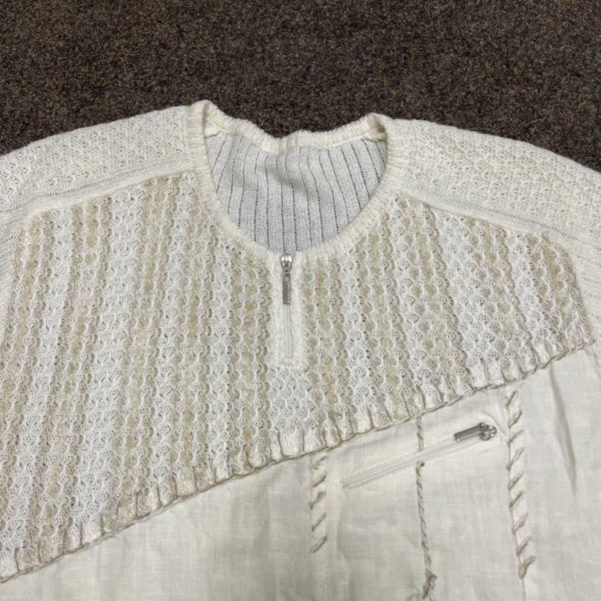 Vintage Vintage 90s Y2K Cream Mesh Knit Tee Minimalist Cropped XL Size US XL / EU 56 / 4 - 3 Thumbnail
