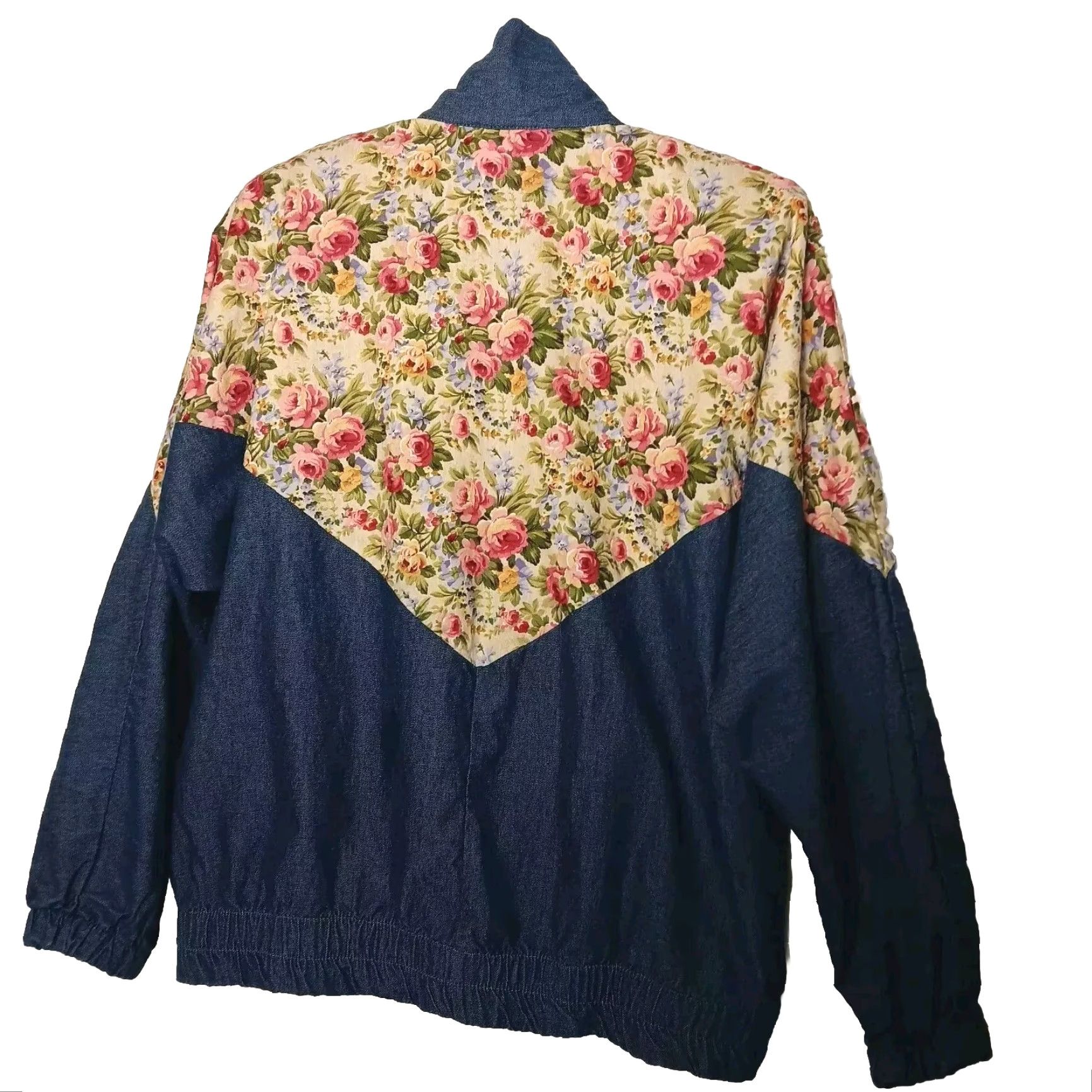 Vintage VINTAGE Alice Martin Jacket Women M Bomber Jacket Chambray Floral Peony Flowers Lightweight Blue Long Sleeve Zip Casual Women's M Size 32" / US 10 / IT 46 - 2 Thumbnail