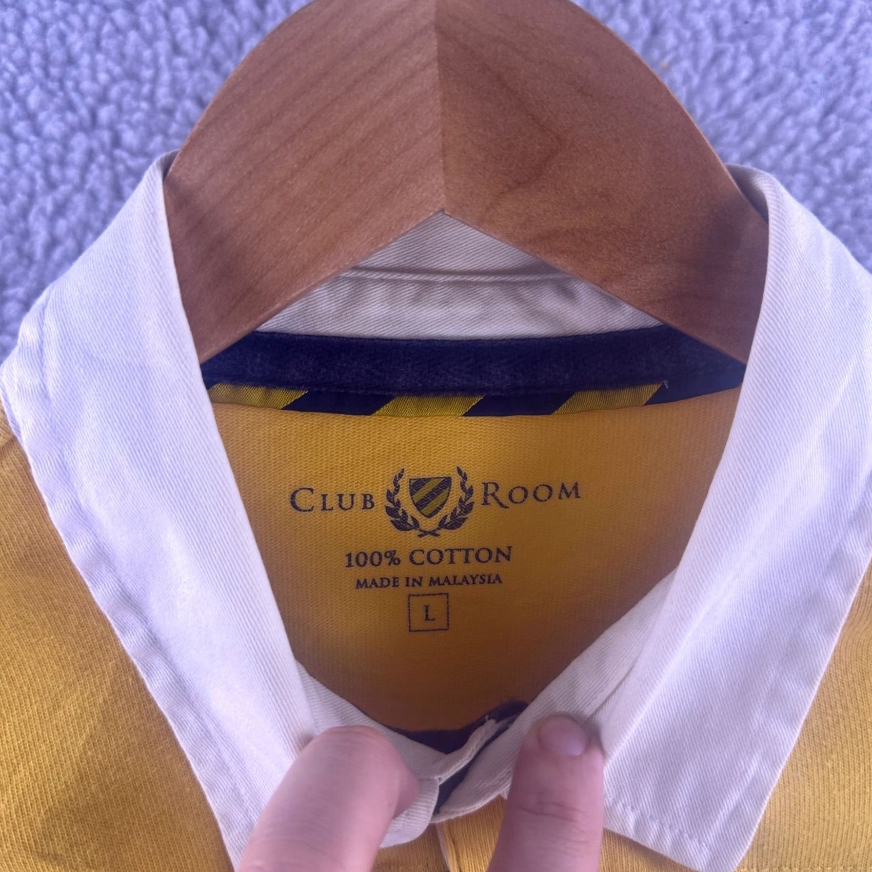 Club Room Shirt Large Yellow Navy Striped Long Sleeve Polo Rugby Y2K Cotton Mens, Men's — image 3 of 6