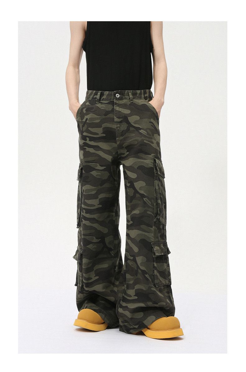 Japanese Brand × Jean Camouflage multi-pocket wide-leg straight washed jeans y2k Size US 34 / EU 50 - 1 Thumbnail